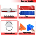 Flag Football Set, 28 Players Flag Football Belts & Flags Set, Includes 28 Belts, 56 Football Flags, 8 Cones And 16 Disc Cones (