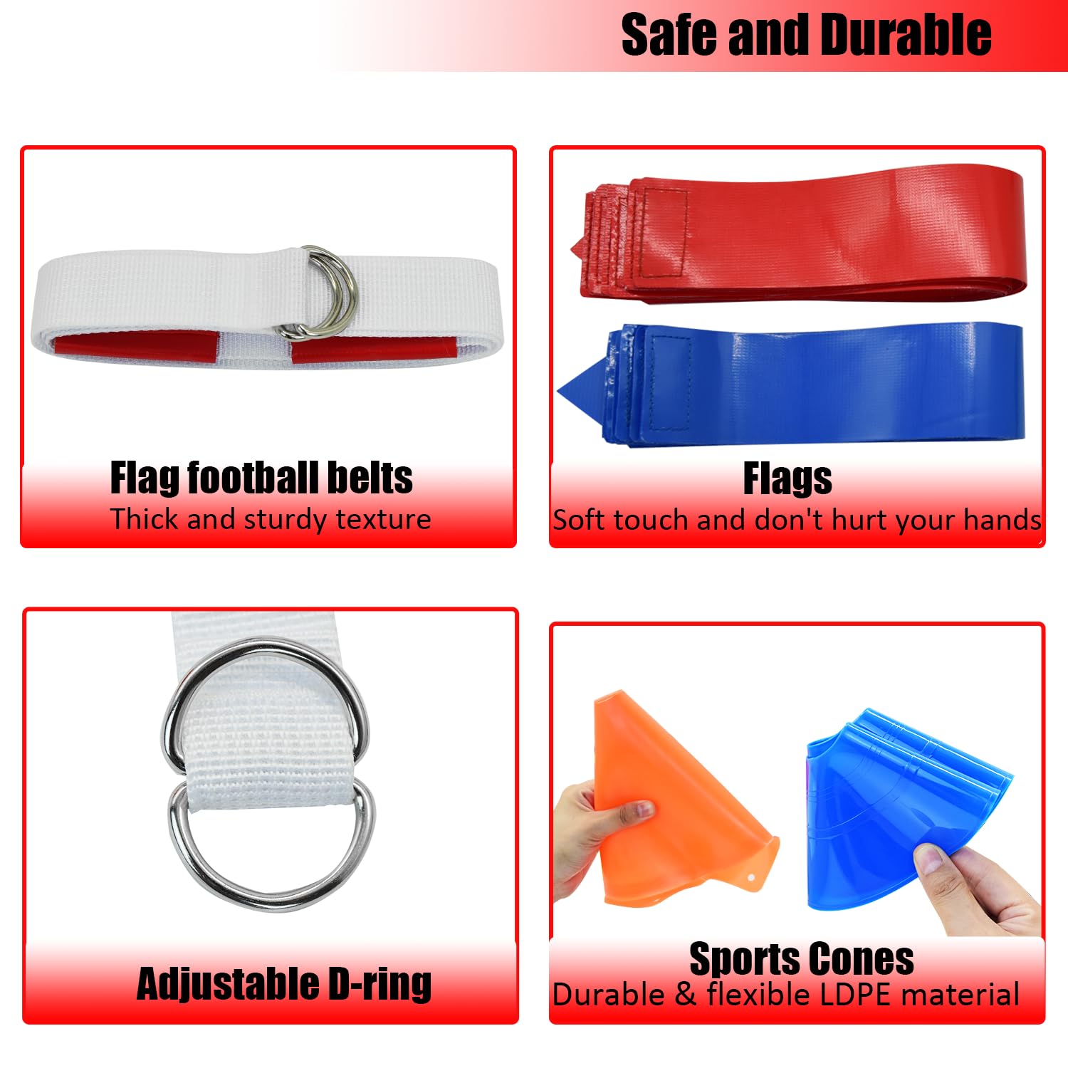 Flag Football Set, 28 Players Flag Football Belts & Flags Set, Includes 28 Belts, 56 Football Flags, 8 Cones And 16 Disc Cones (