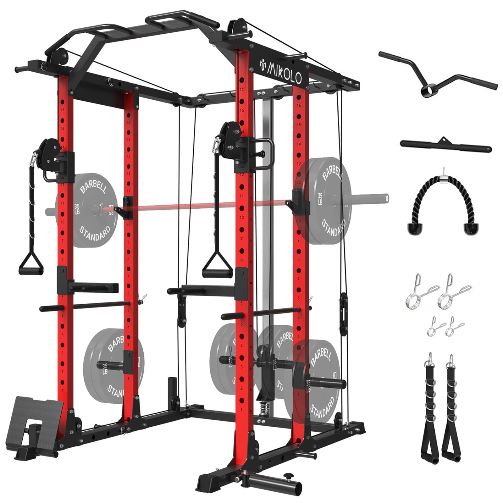 Mikolo Power Cage Power Rack with Cable Crossover System, 1500LBS Squat Rack,with LAT Pull Down System, Home Gym Packages with W