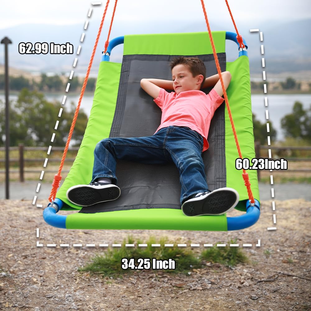 Giant 700Lb 60 Inch Saucer Tree Swing For Kids Adults - Green Weight Capacity Durable Steel Frame Waterproof Adjustable Ropes Ea