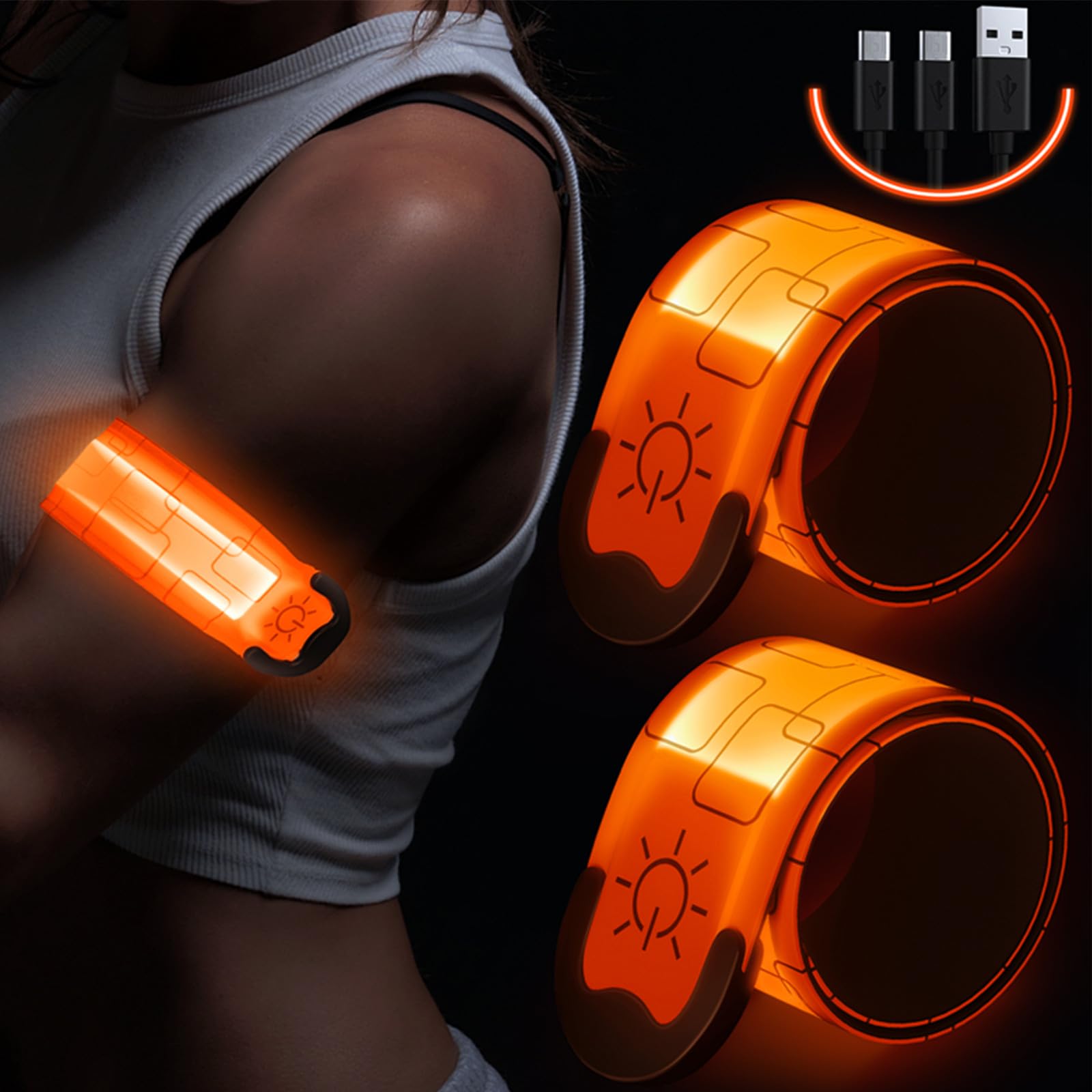 Simket Led Armbands For Running (2 Pack), Usb Rechargeable Reflective Running Gear, High Visibility Light Up Bands Adjustable Ru