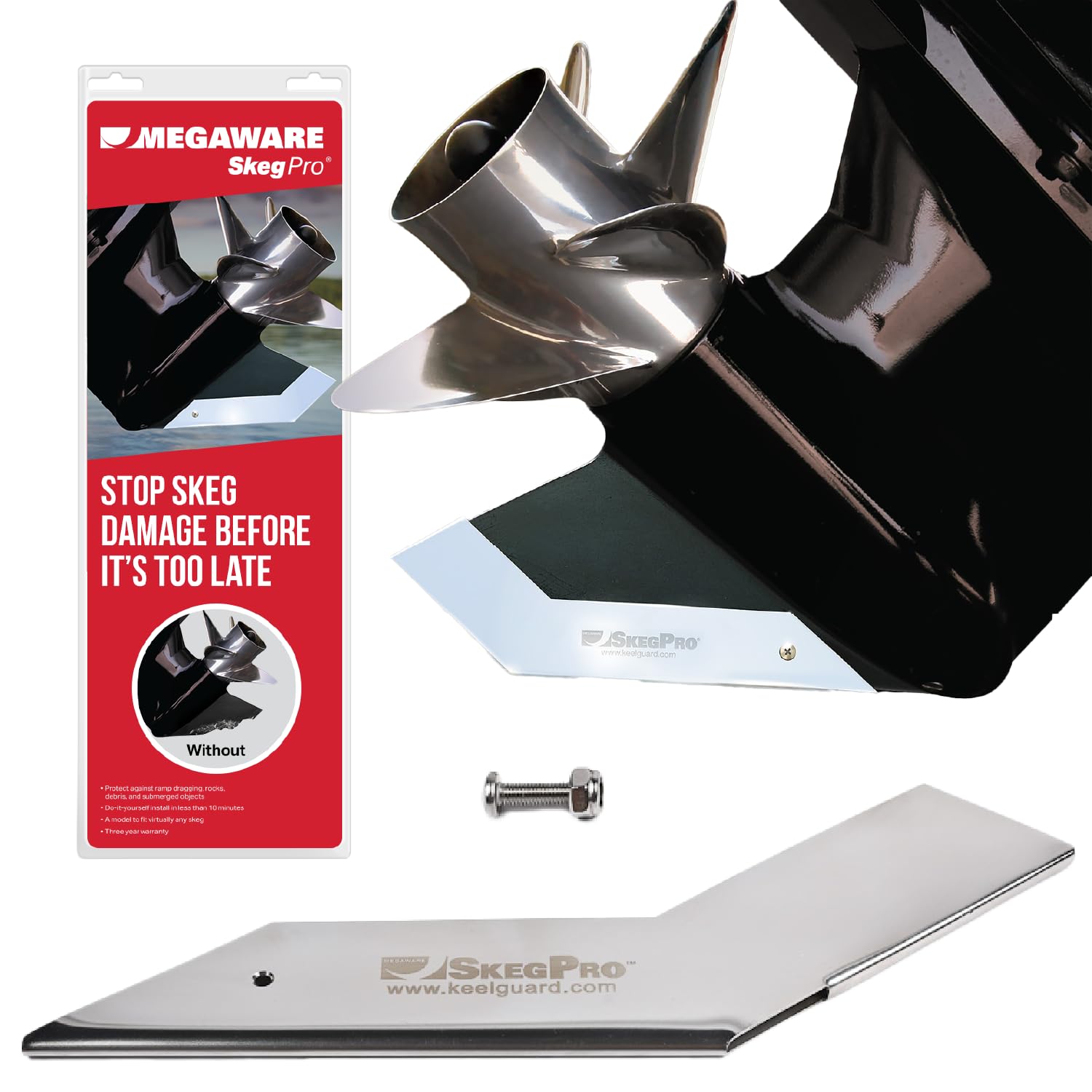 Megaware Skegpro 664 - Protects Against Damage From Ramp Dragging, Rocks, Debris And Submerged Objects - Stainless Steel Skeg Pr
