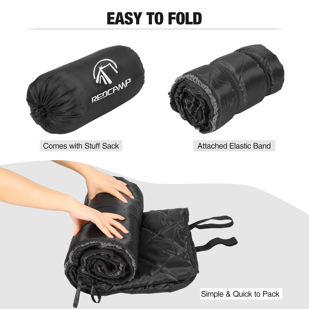 Redcamp Large Camping Blanket With Sherpa Lining, Cold Weather Warm Outdoor Blanket Windproof For Camping Stadium, Machine Washa