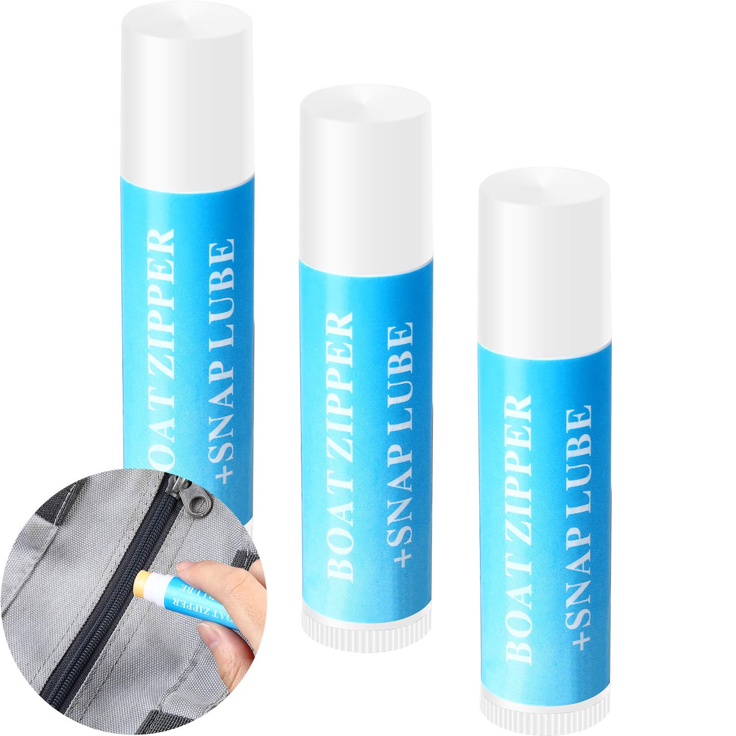 BBTO 3 Pcs Zipper Wax Snap and Zipper Lubricant for Boat Care Marine Snap Lube Stick Tube for Boat, Canvas, Wetsuit Drysuit (Cla