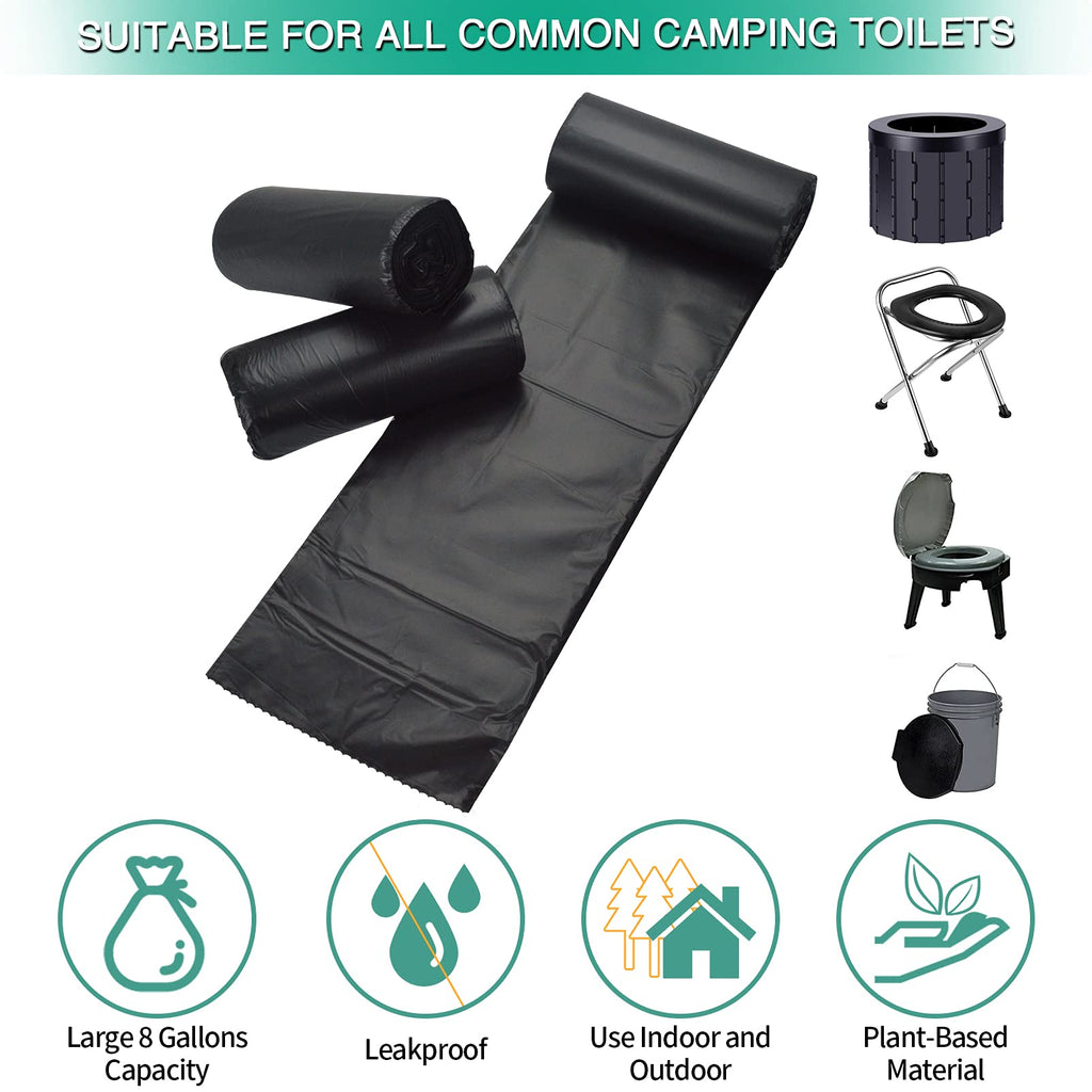Sailortenx 60 Portable Toilet Bags 100% Compostable 8 Gallon Camping Toilet Bags Use With 5 Gallon Bucket Toilet Waste Bags, Dis