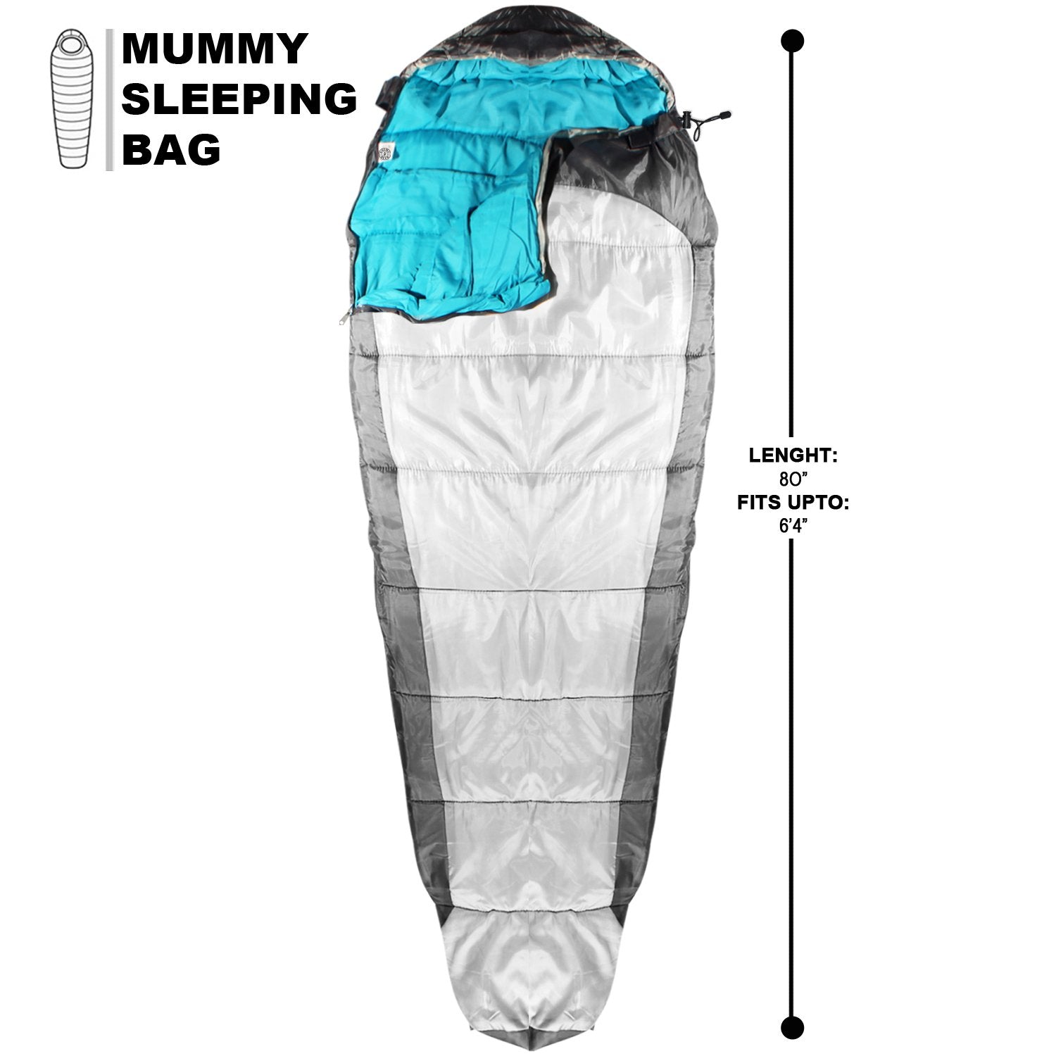 Khomo Gear Sleeping Bag Mummy Style - 3 Season - Camping & Outdoors - Grey