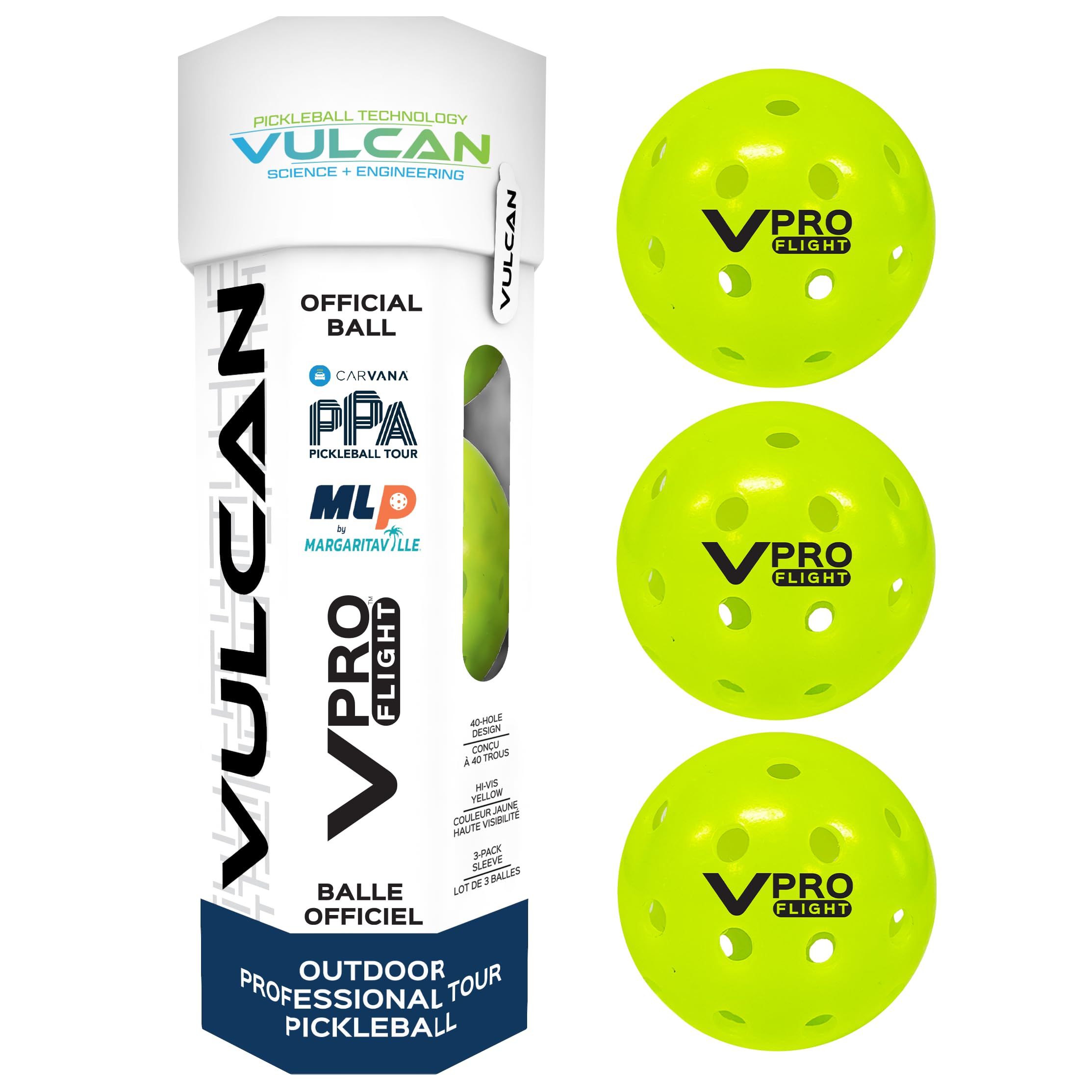 Vulcan | Vpro Flight Outdoor Pickleball | Official Ball Of The Ppa Tour & Mlp | Hi-Vis Yellow | 3 Pack