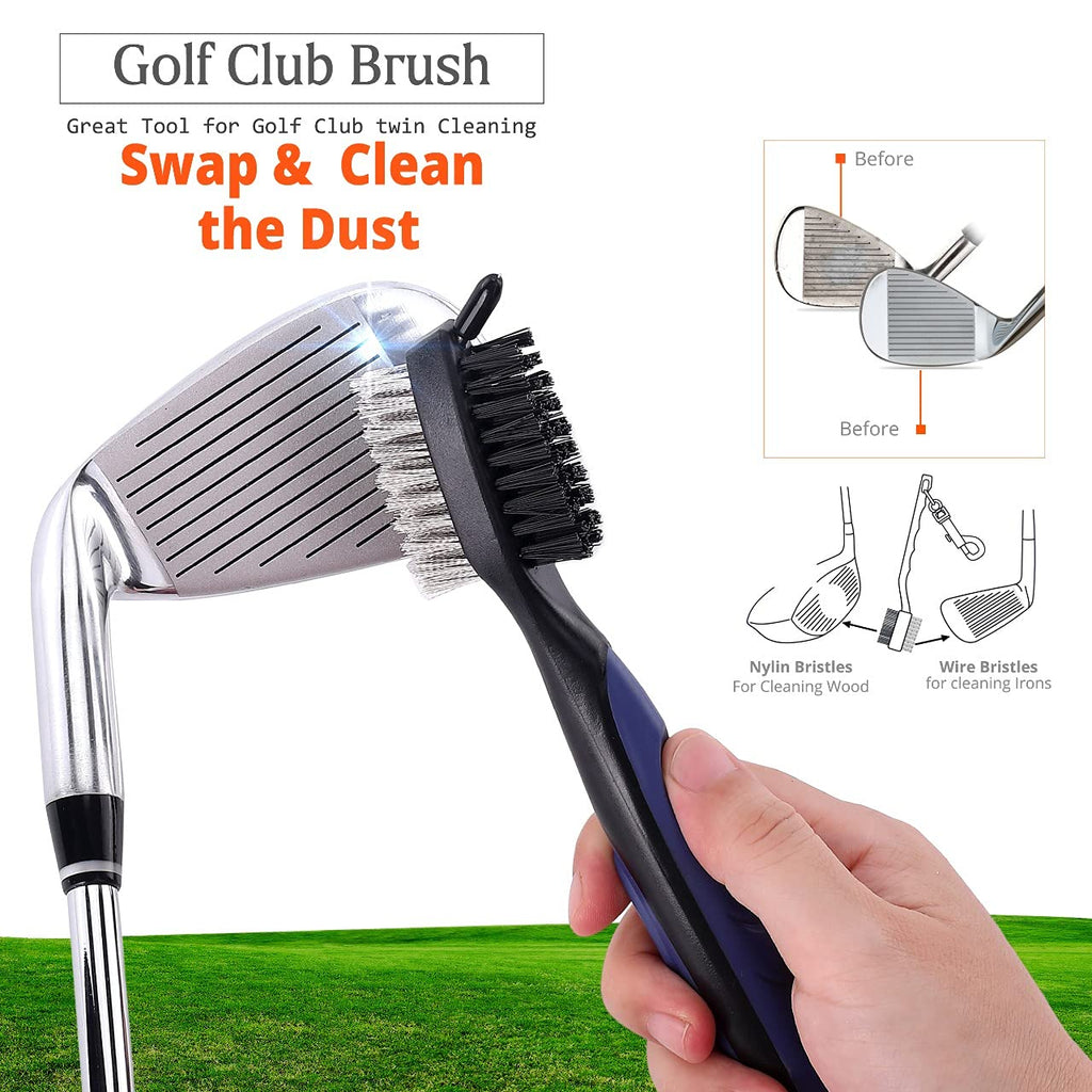 Sportsgenics Golf Brush (Pack Of 2) With A Golf Club Groove Sharpener - Double Sided Golf Club Cleaner - 6 Head Golf Groove Shar
