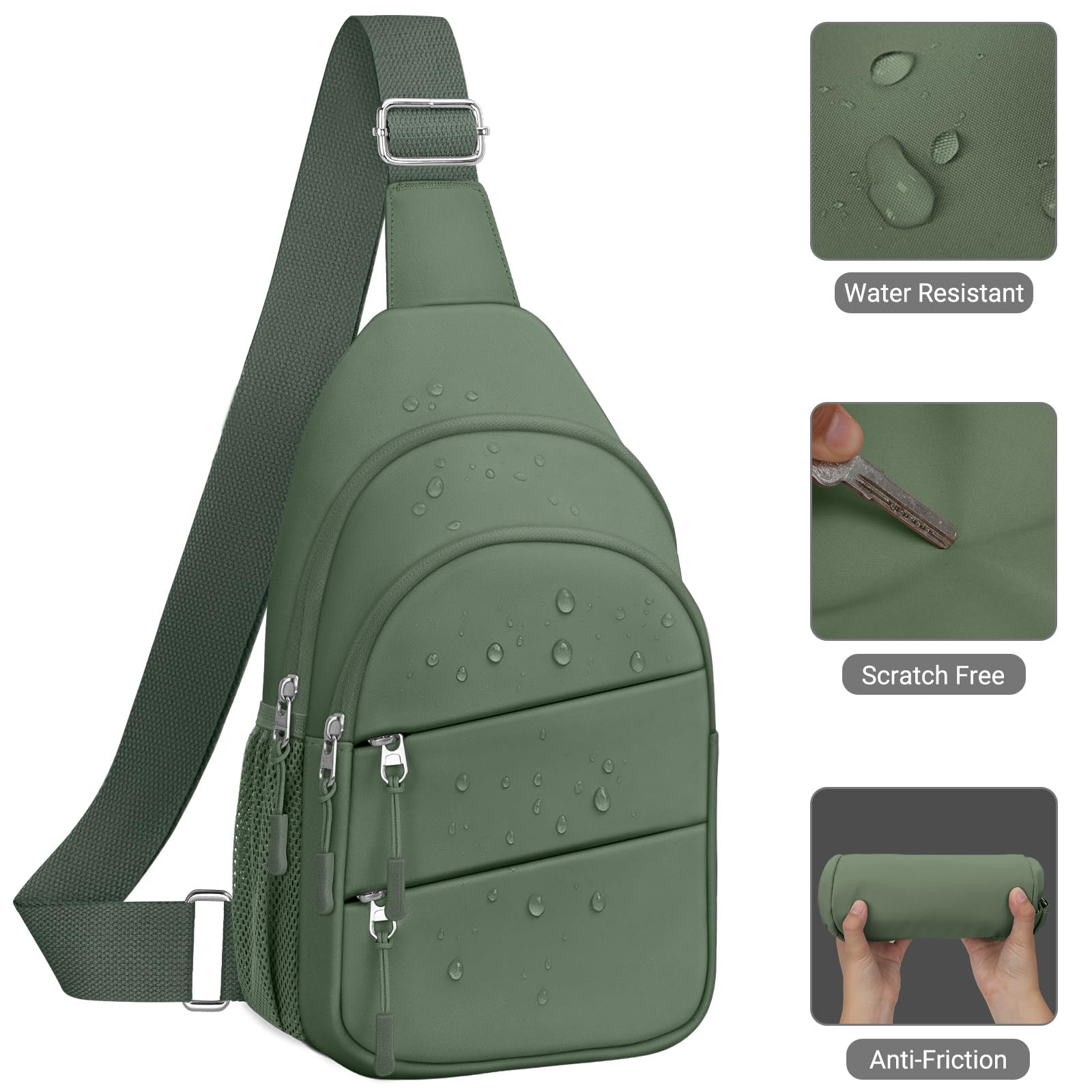 Tuwubi Crossbody Bags for Women, Sling Bag for Men, Small Hiking Backpack Anti Theft Lightweight for Outdoors Travel (L, Sage Gr
