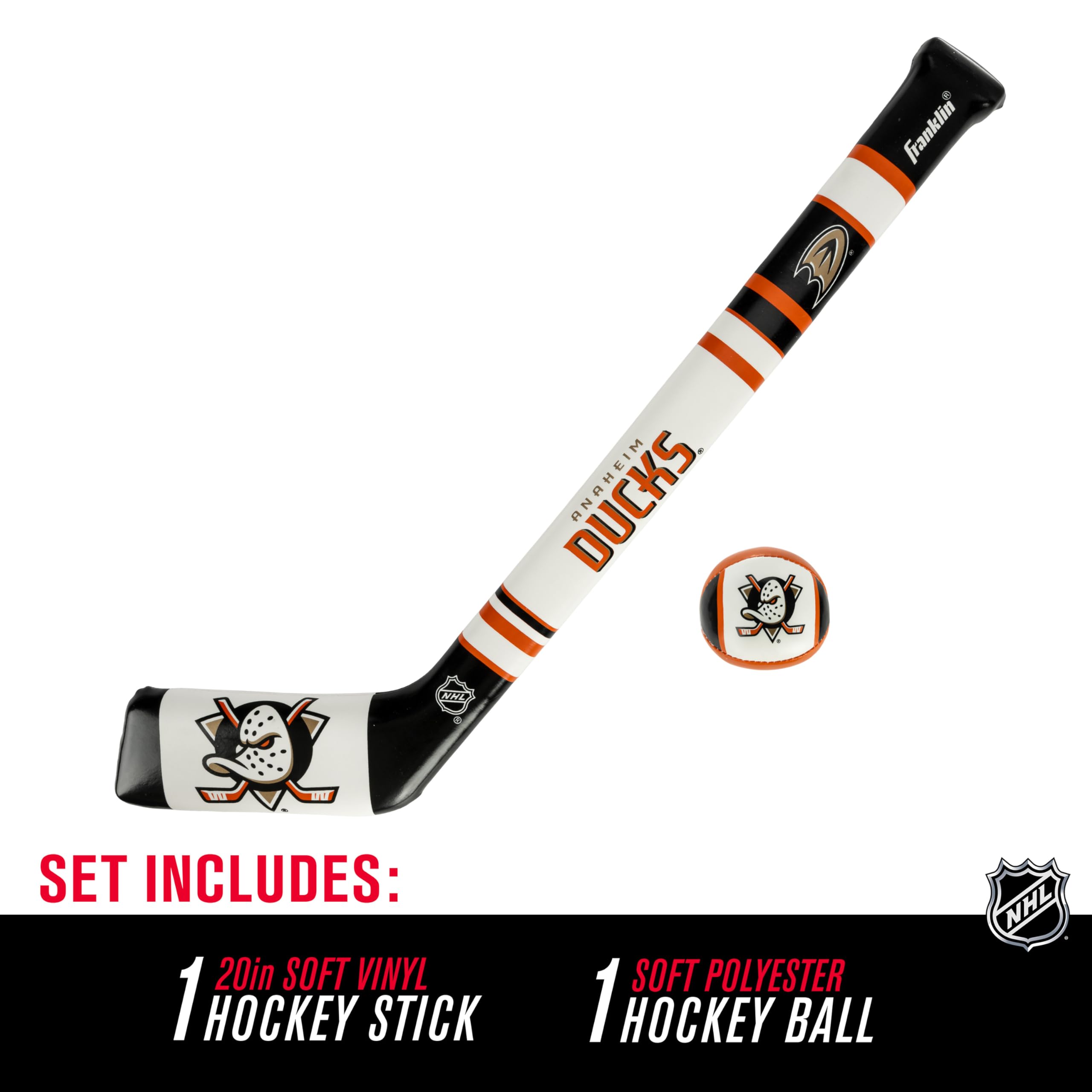 Franklin Sport Anaheim Ducks Nhl Mini Soft Hockey Stick Set - Great Toy For Kids- Nhl Team Soft Foam Mini Knee Hockey Stick And