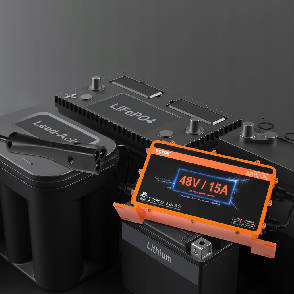 Vevor 48 Volt Golf Cart Battery Charger, 15 Amp, Smart Battery Charger With Rxv Plug, Compatible With Lead-Acid Agm/Gel/Efb Mf F