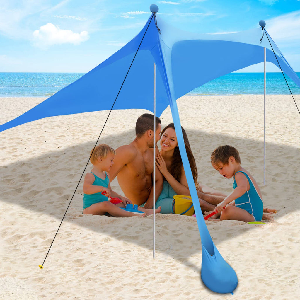 Beach Canopy Tent Sun Shade With Upf 50+ Uv Protection, Beach Tent Sun Shelter With Sandbags, Poles And Ground Pegs And Anti-Win