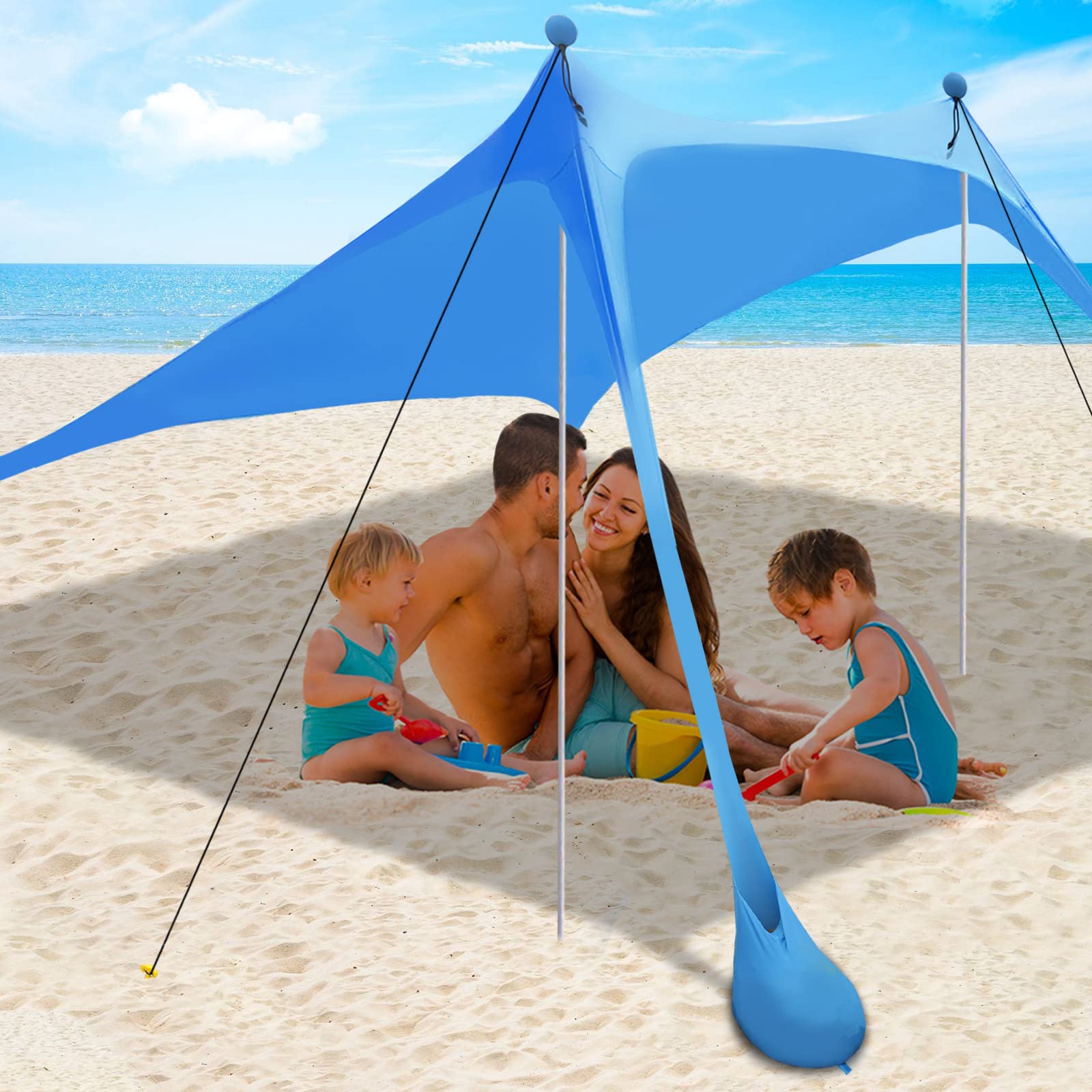 Beach Canopy Tent Sun Shade With Upf 50+ Uv Protection, Beach Tent Sun Shelter With Sandbags, Poles And Ground Pegs And Anti-Win