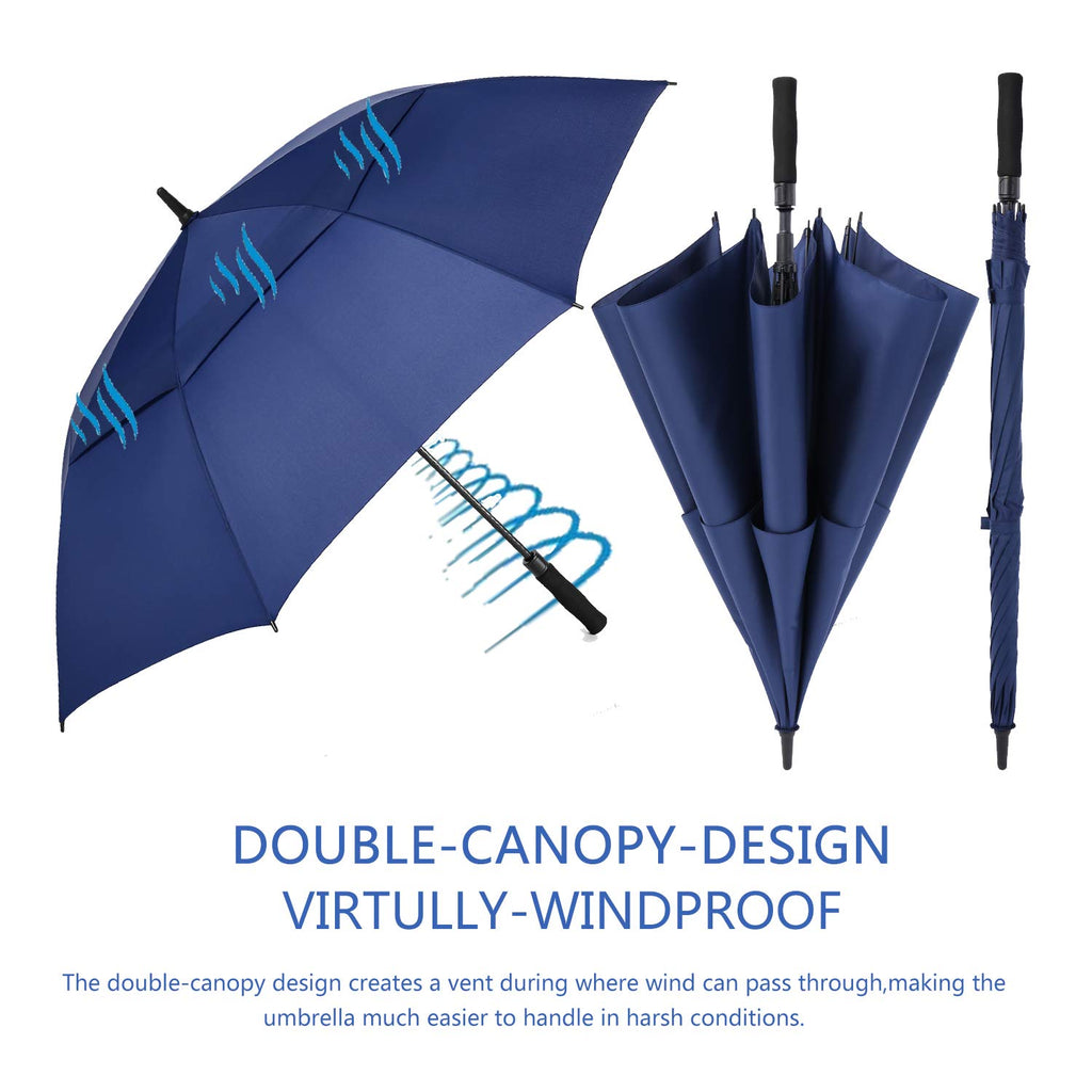 Mrtlloa 54 Inch Automatic Open Navy Blue Golf Umbrella, Extra Large Oversize Double Canopy Vented Windproof Waterproof Stick Umb