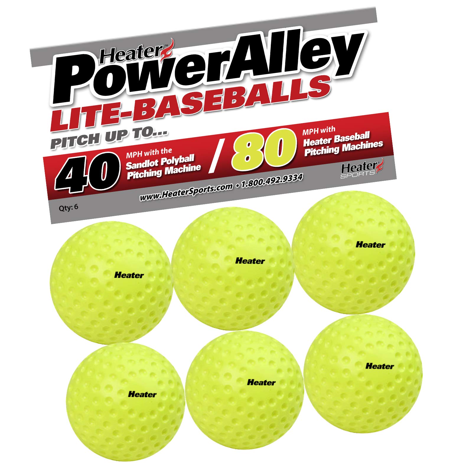 Heater [6 Pack] Sports Poweralley 80 Mph Lite Balls & Trend Sports Sandlot 40 Mph Lite Balls Sports & Trend Sports Pitching Mach