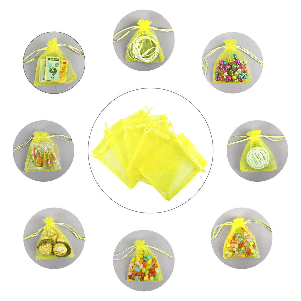 Lautechco 100Pcs Organza Bags 5X7 Inches Yellow Organza Gift Bags Small Mesh Bags Drawstring Gift Bags Christmas Drawstring Orga