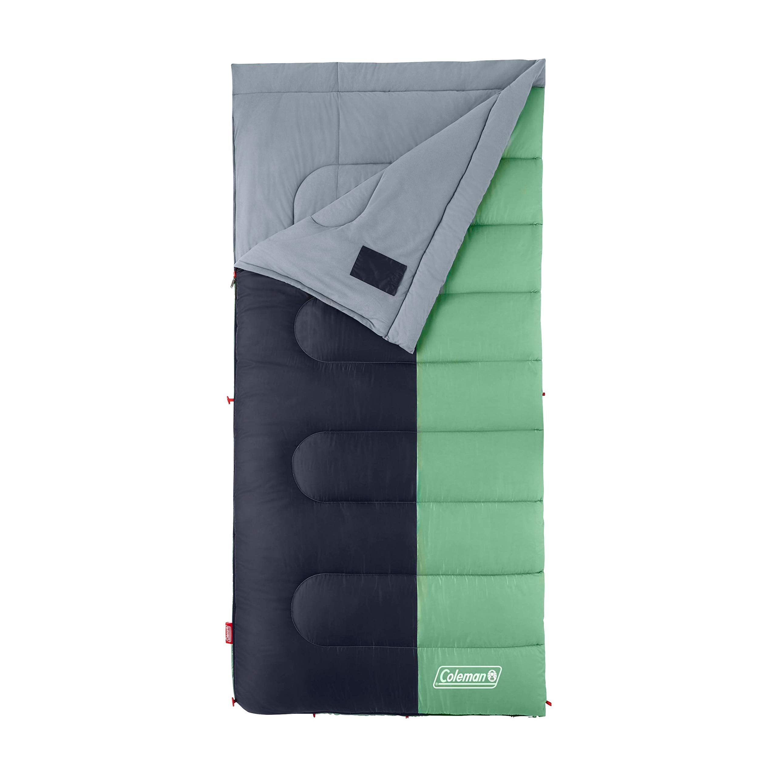 Coleman Biscayne Big & Tall Warm-Weather Sleeping Bag, 40F Camping Sleeping Bag for Adults, No-Snag 2-Way Zipper for Ventilation