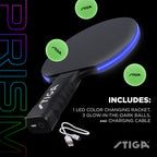 Stiga Prism Led Ping Pong Paddle - 5 Led Color Cycles - Color Gradient Mode - Includes 3 Glow-In-The-Dark Balls - 1.5Mm Sponge W