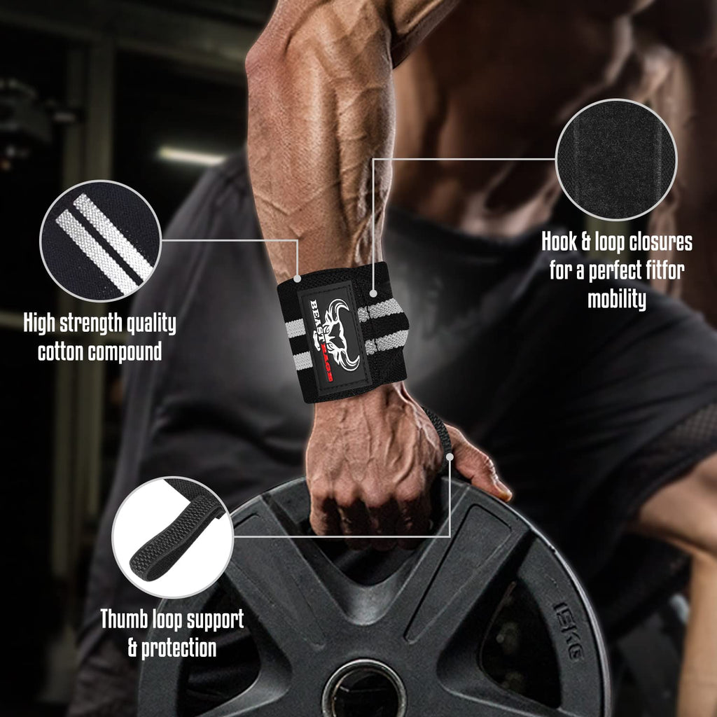 Beast Rage Wrist Wraps Weight Lifting Training Muscle Building Performance Fitness Training Gym Straps Thumb Loop Support Stretc