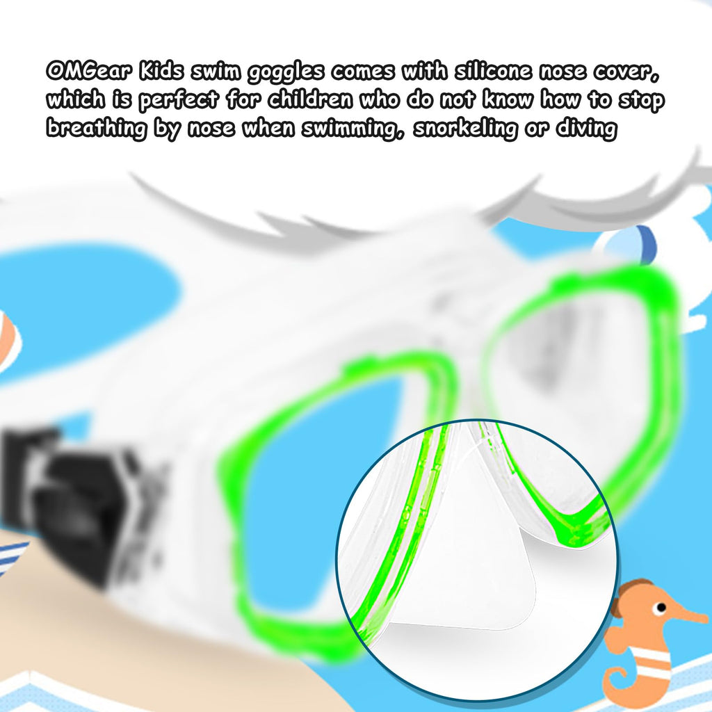 Boy Girl Swim Pool Goggles With Nose Cover Snorkeling Kit Kids Snorkel Dive Mask Scuba Goggles For Water Sports Outdoors(Green)