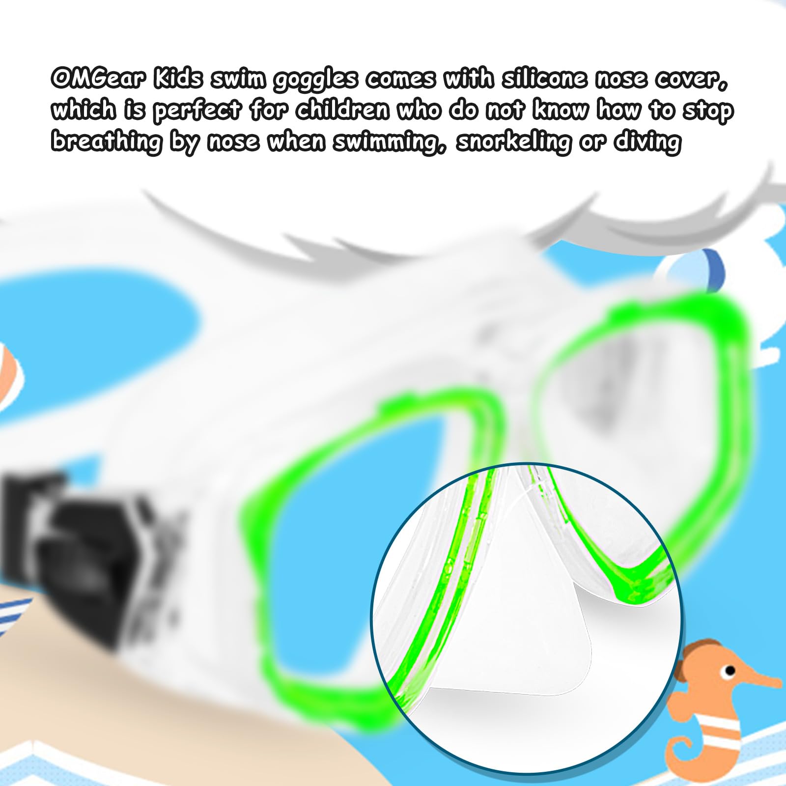 Boy Girl Swim Pool Goggles With Nose Cover Snorkeling Kit Kids Snorkel Dive Mask Scuba Goggles For Water Sports Outdoors(Green)