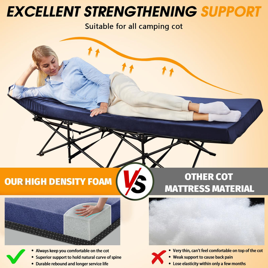 Cymula Camping Cot Mattress 2In Memory Foam Sleeping Pad,Soft Warm Non-Slip Camping Mattress Topper With Retaining For Adults,Po