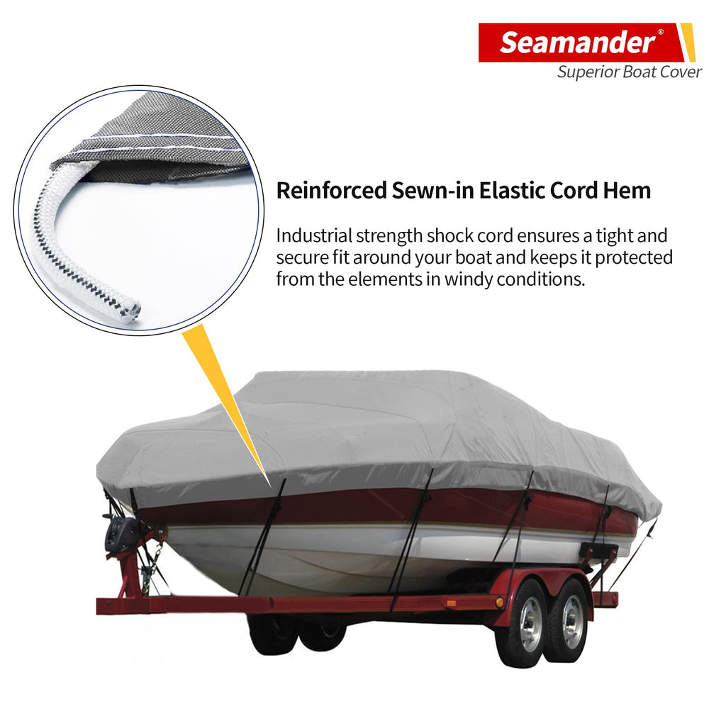 Seamander Waterproof Boat Cover, Solution-Dyed Yarn Marine Grade Cover Fits 16' To 18.5' Ft Bass, V-Hull, Tri-Hull, Fish & Ski,