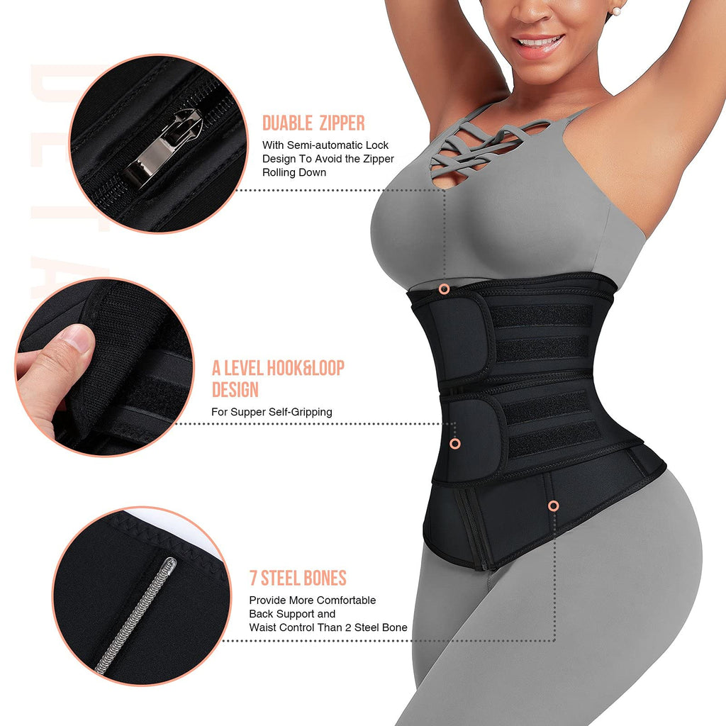 Wonder-Beauty Waist Trainer For Women Plus Size Two Neoprene Workout Corset Cincher Trimmer Sauna Belt With Zipper