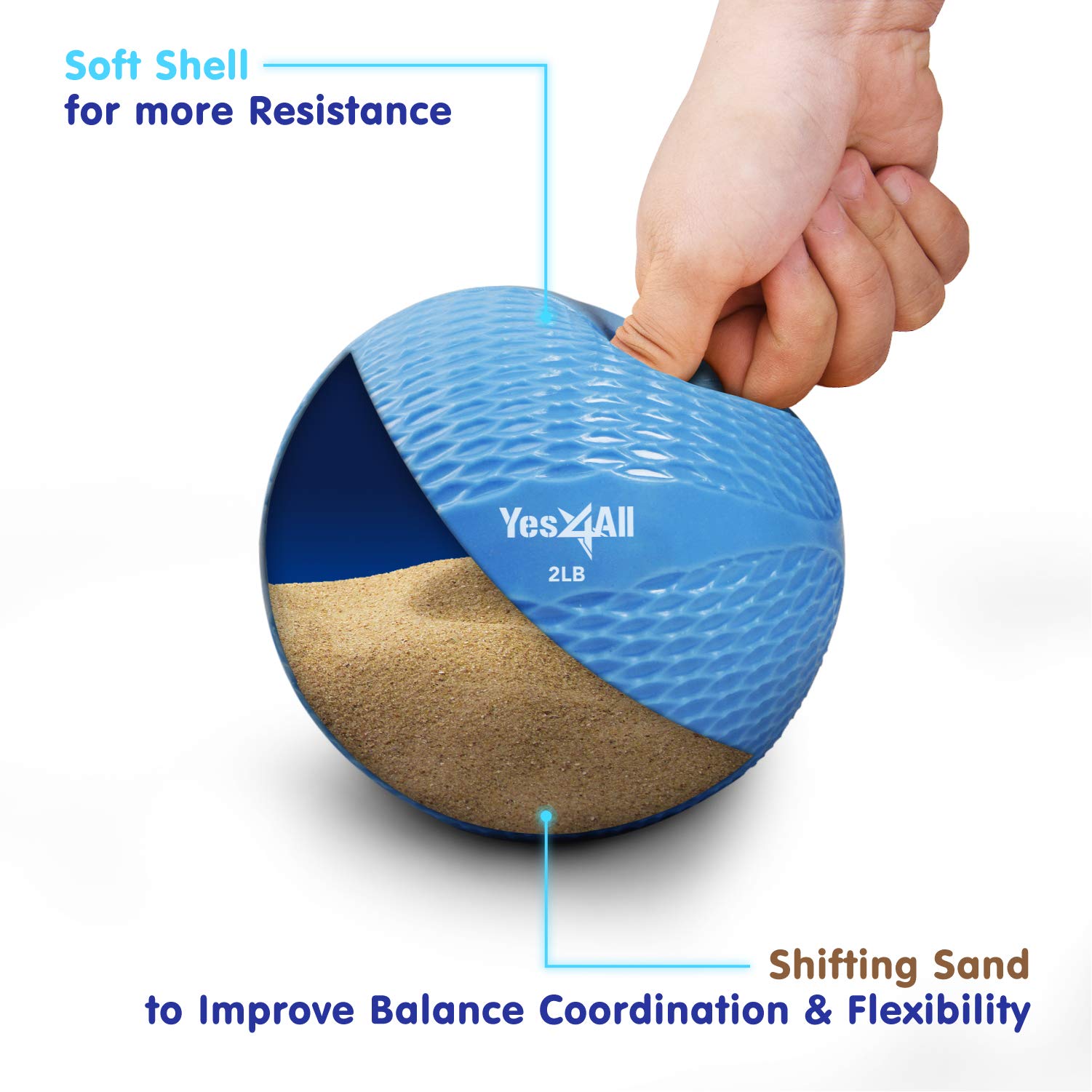 Yes4All Soft Weighted Toning Ballmedicine Ball & Exercise Pilates Ring - Multi Colors & Weights Available (Blue - Size: 2Lbs)