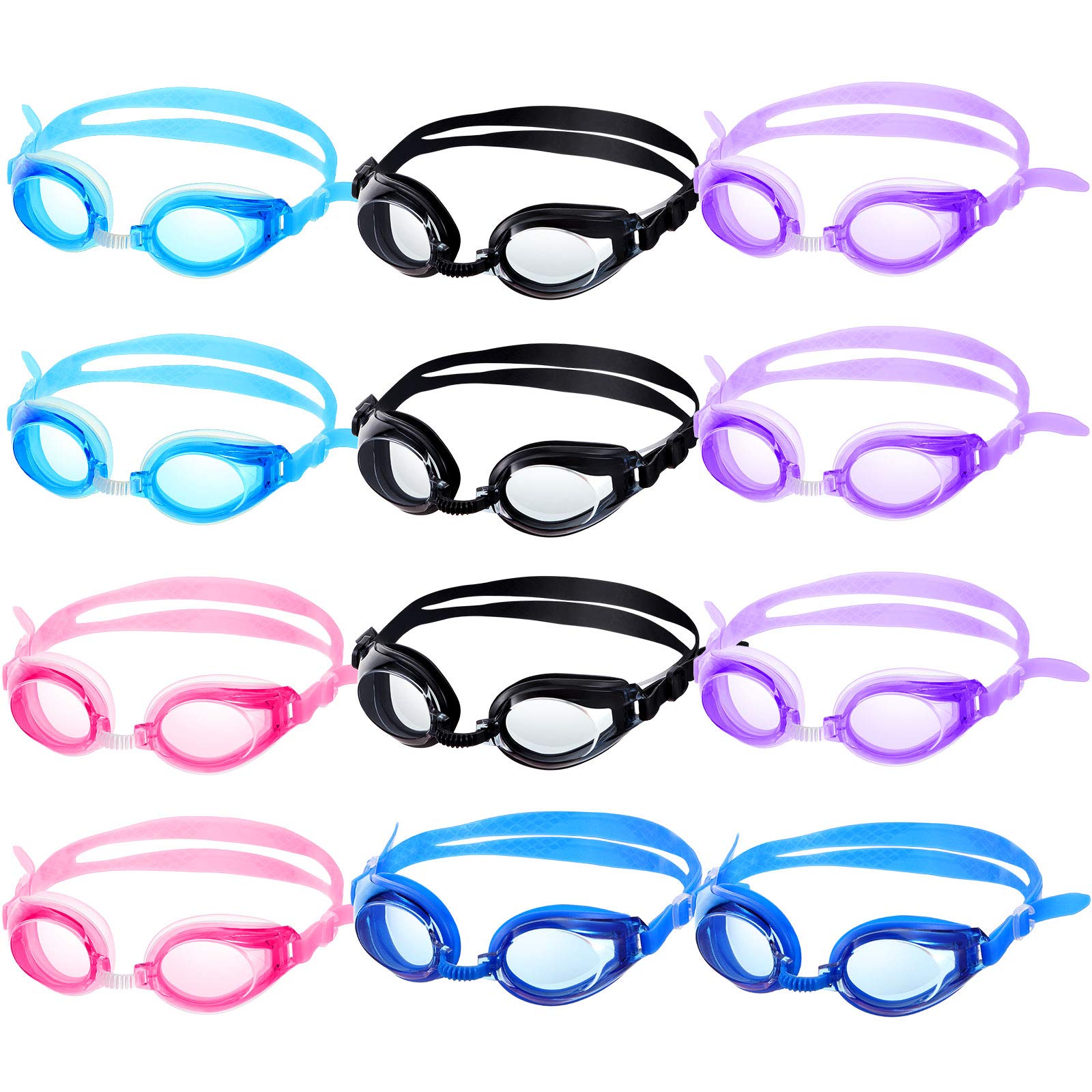Gejoy 12 Pairs Kids Swimming Goggles No Leaking Swim Goggles Wide View Swim Glasses for Youth Children and Teens from 6 to 14 Ye