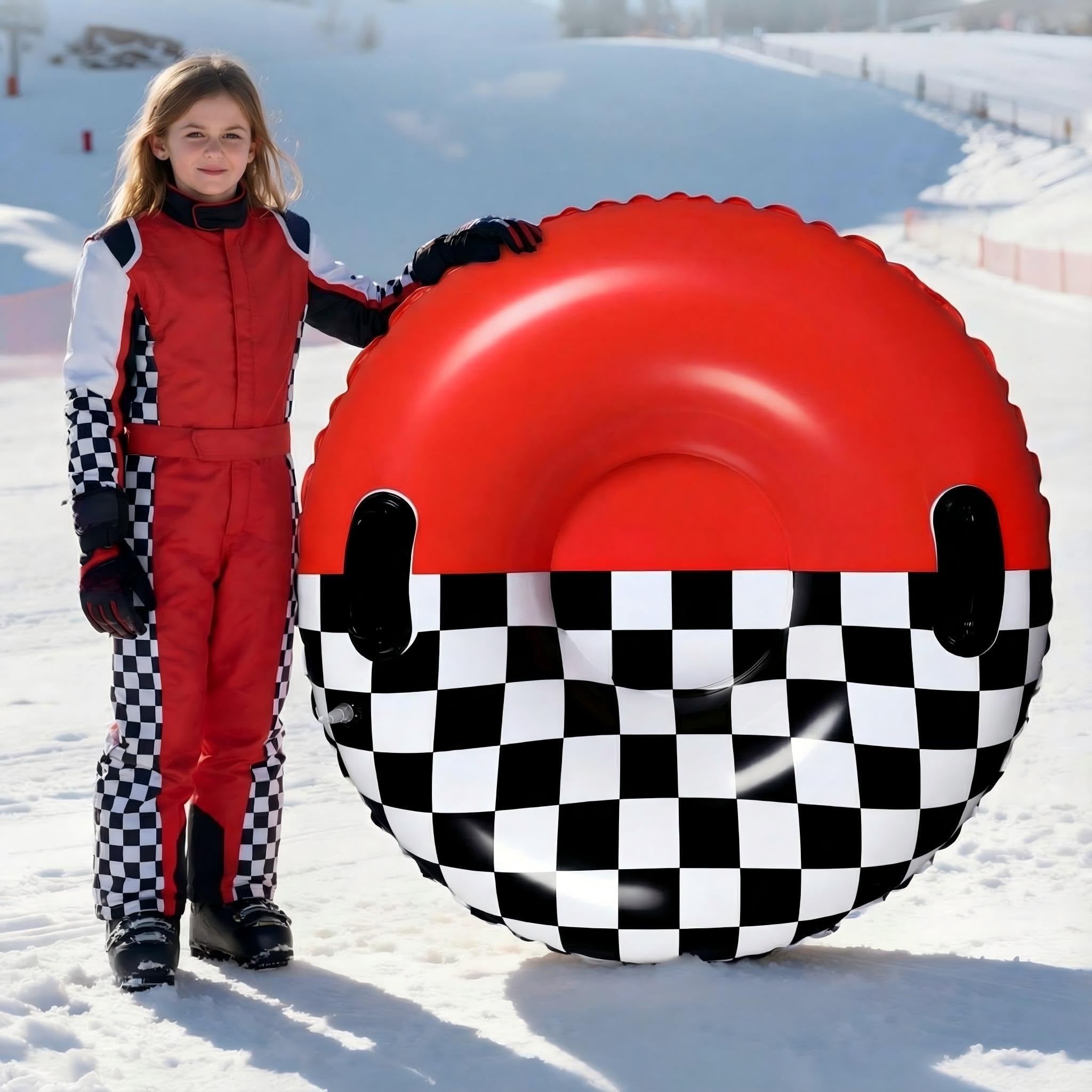 Sotiff 1 Pack Snow Tube for Kids Snow Inflatable Sled Black and White Checkered 36 Inch Cold Resistant PVC Big Thickened Sleds w