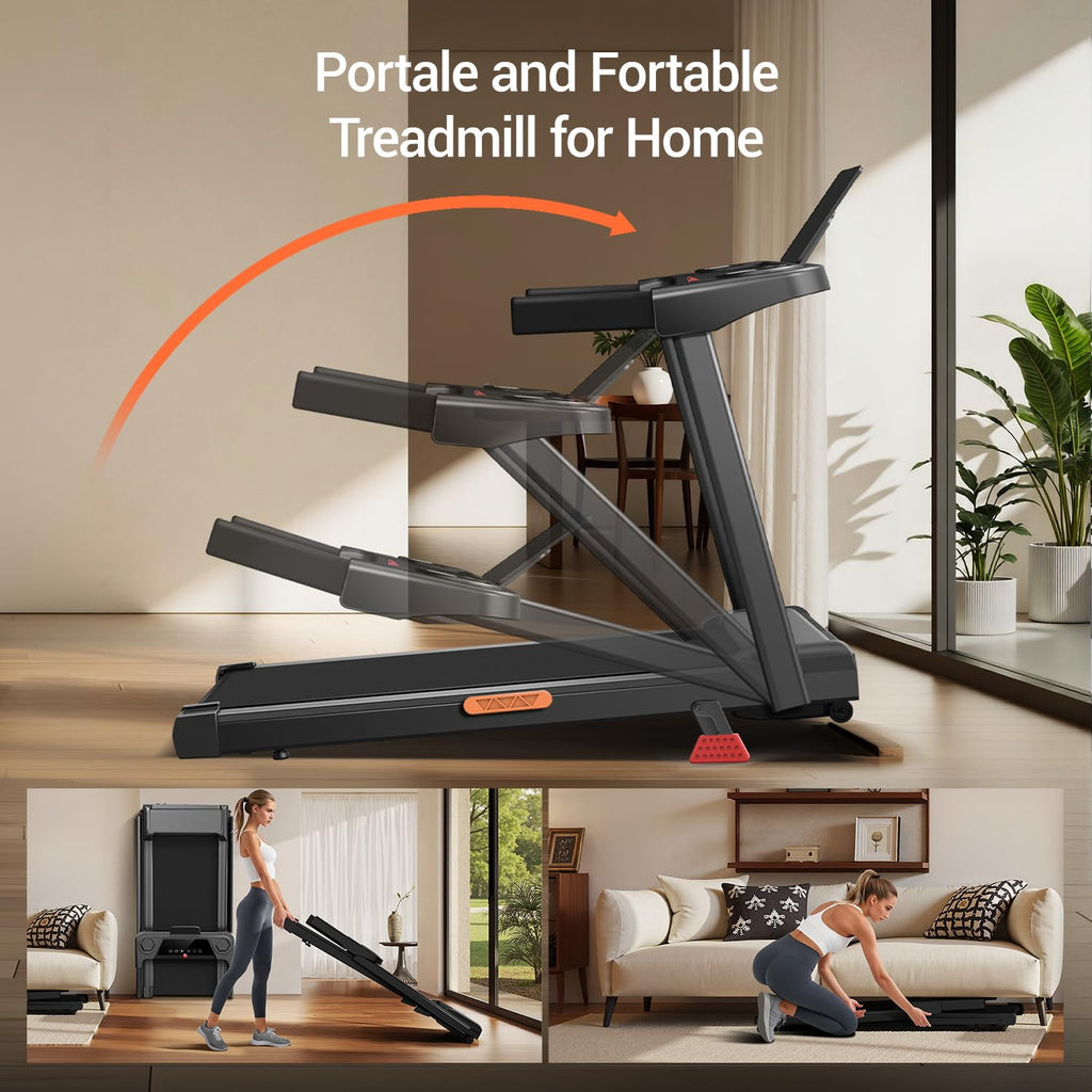 16% Incline Treadmill with Handle, 3-in-1 Portable Treadmills for Home and Office, Foldable Treadmills with 300 Lbs Weight Capac