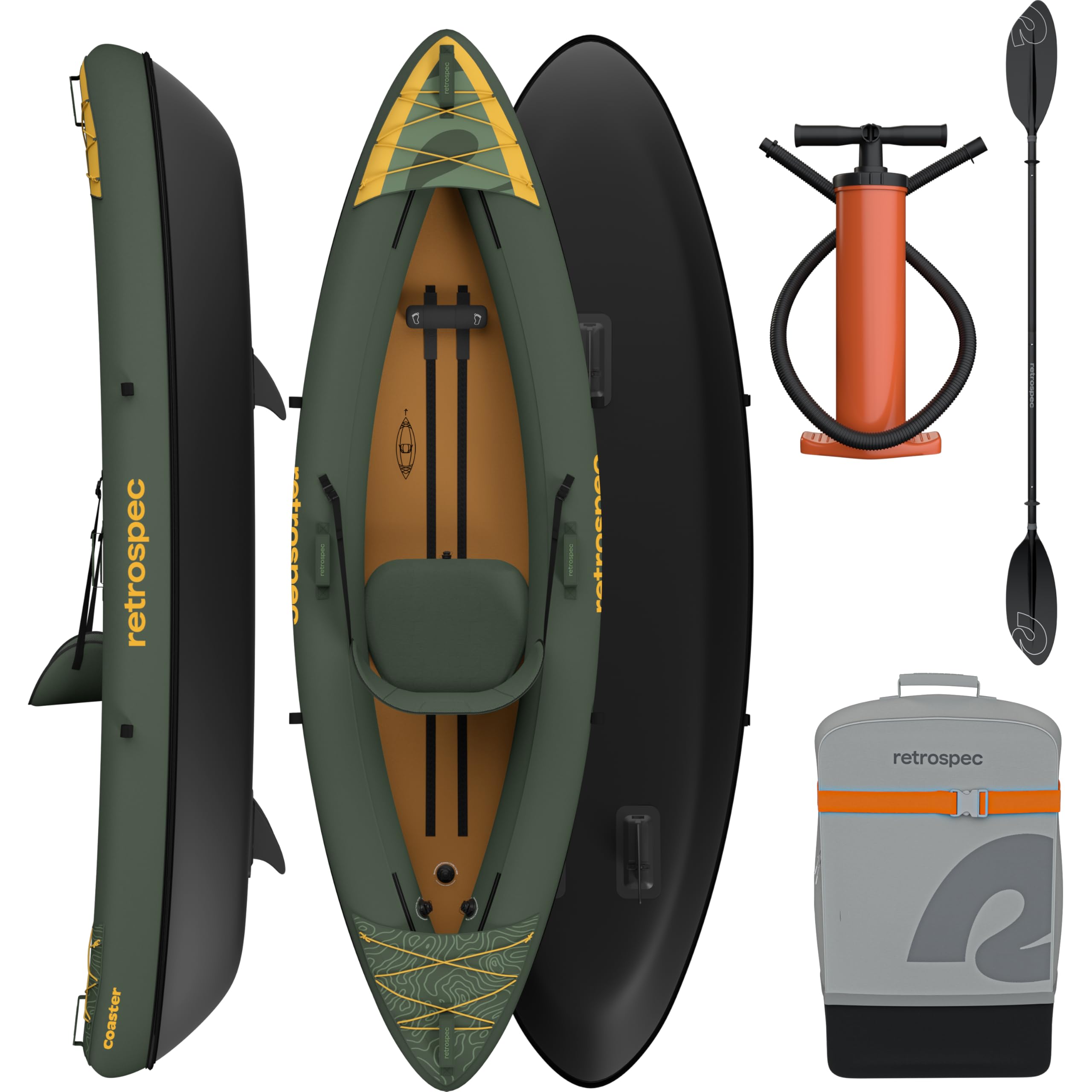 Retrospec Coaster 1 Person Inflatable Kayak, 220lb Weight Capacity, Puncture Resistant, Lightweight Inflatable Kayak for Adults 