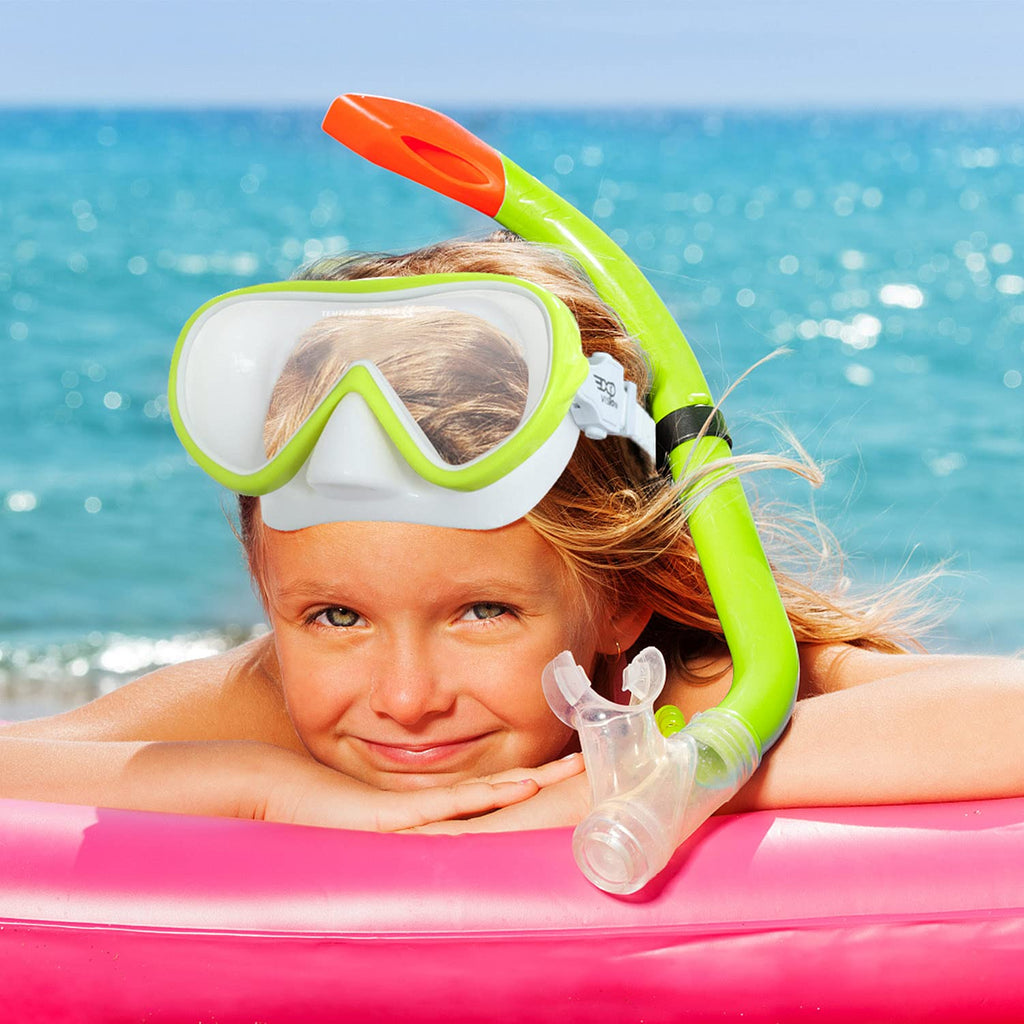 Kids Snorkel Swim Mask, Child Diving Mask Anti-Fog Swim Goggles With Nose Cover For Snorkeling Diving Swimming (Yellow)