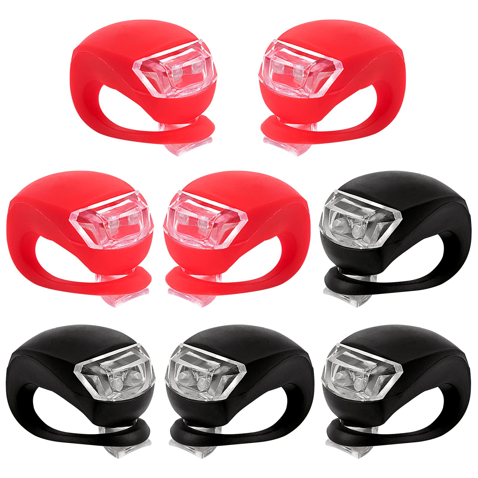 8 Pack Bicycle Light, Silicone Led Bike Light Set, 4 Pcs Bike Headlight And 4 Pcs Taillight (Red & White)-Multi-Purpose Waterpro