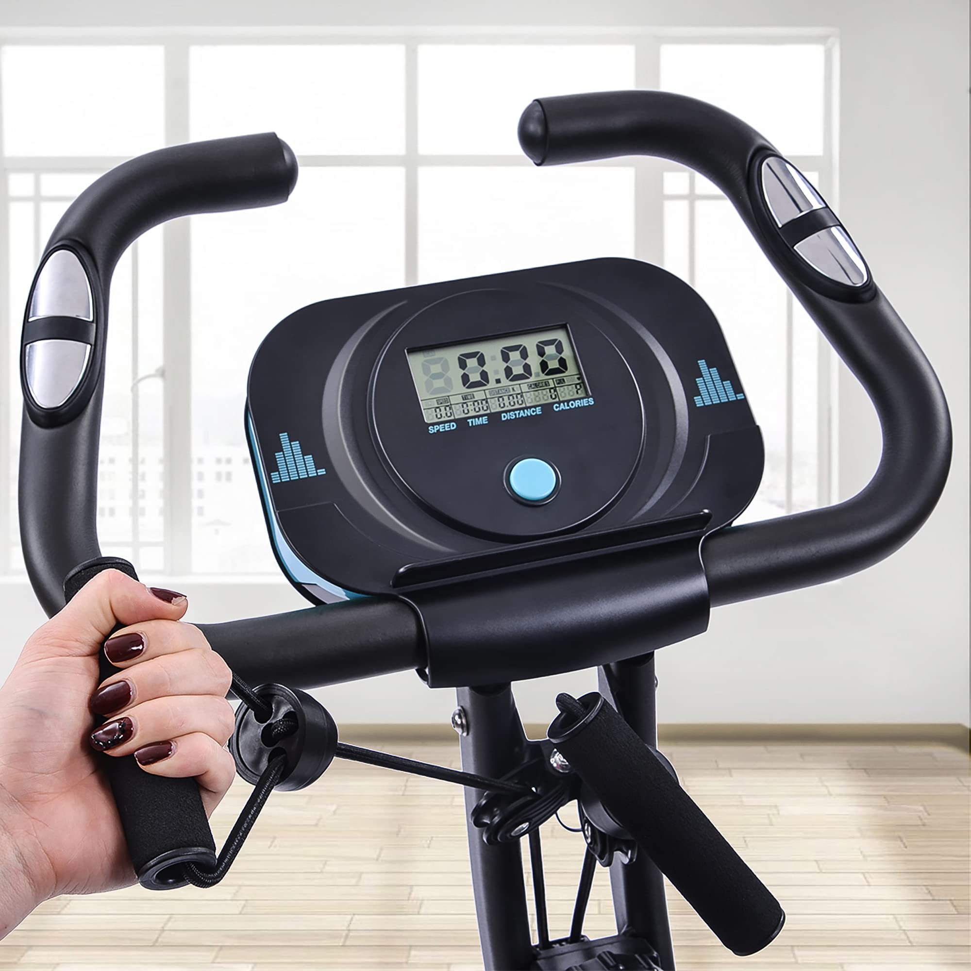 Merax Folding 3 In 1 Adjustable Exercise Bike With Resistance Bands Convertible Magnetic Upright Recumbent Bike
