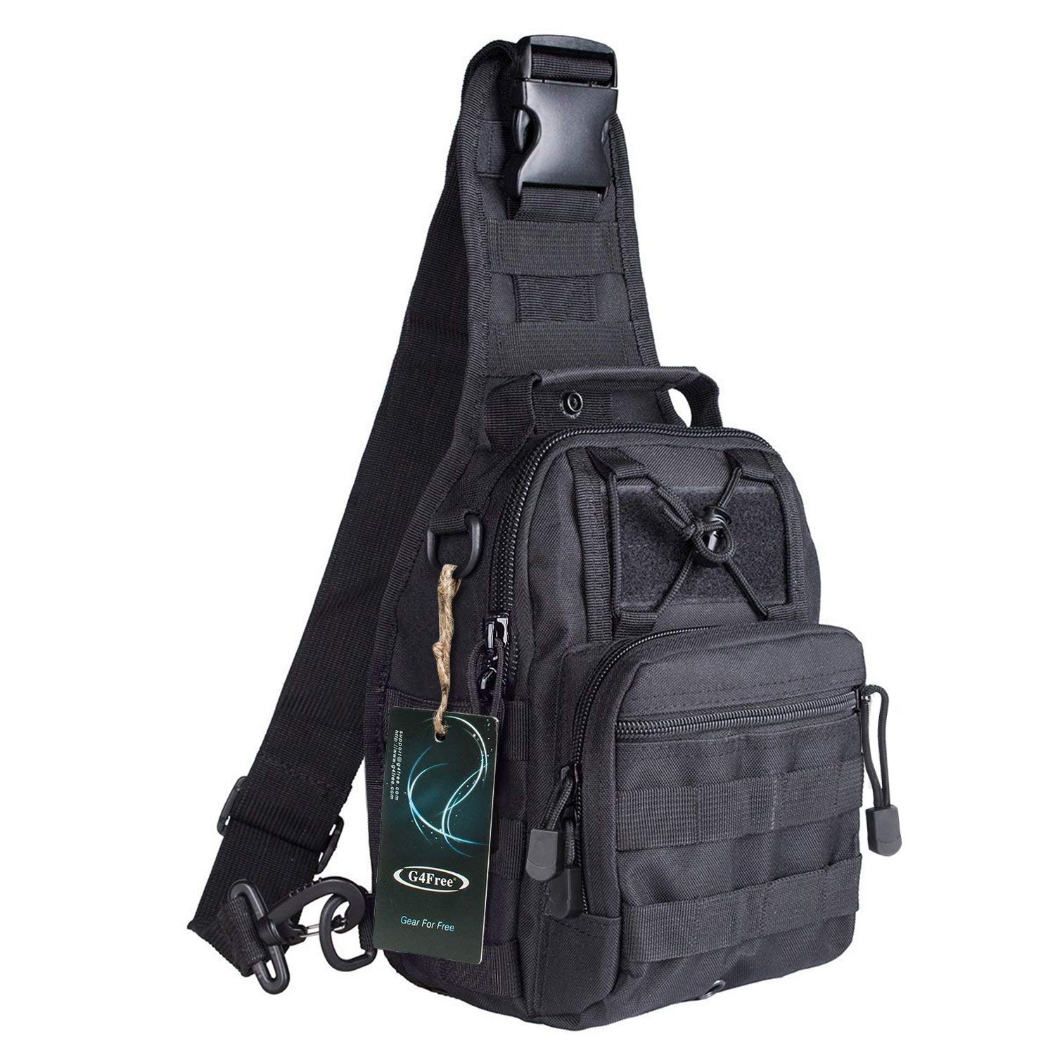 G4Free Outdoor Tactical Sling Bag Backpack, Military Sport Bag Pack Shoulder Backpack Tactical Pack for Every Day Carry, Black
