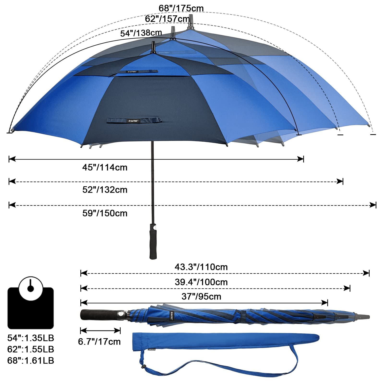 G4Free 68 Inch Automatic Open Golf Umbrella Double Canopy Extra Large Oversize Windproof Waterproof Stick Umbrellas(Dark blue/Sa