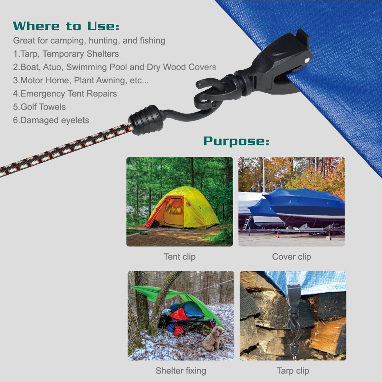 Orxplus Tools 2Pcs One-Handed Tarp Clips With Hook Tent Clips Awning Clamp Set Tent Clamps For Camping Canopies, Car Cover, Wint