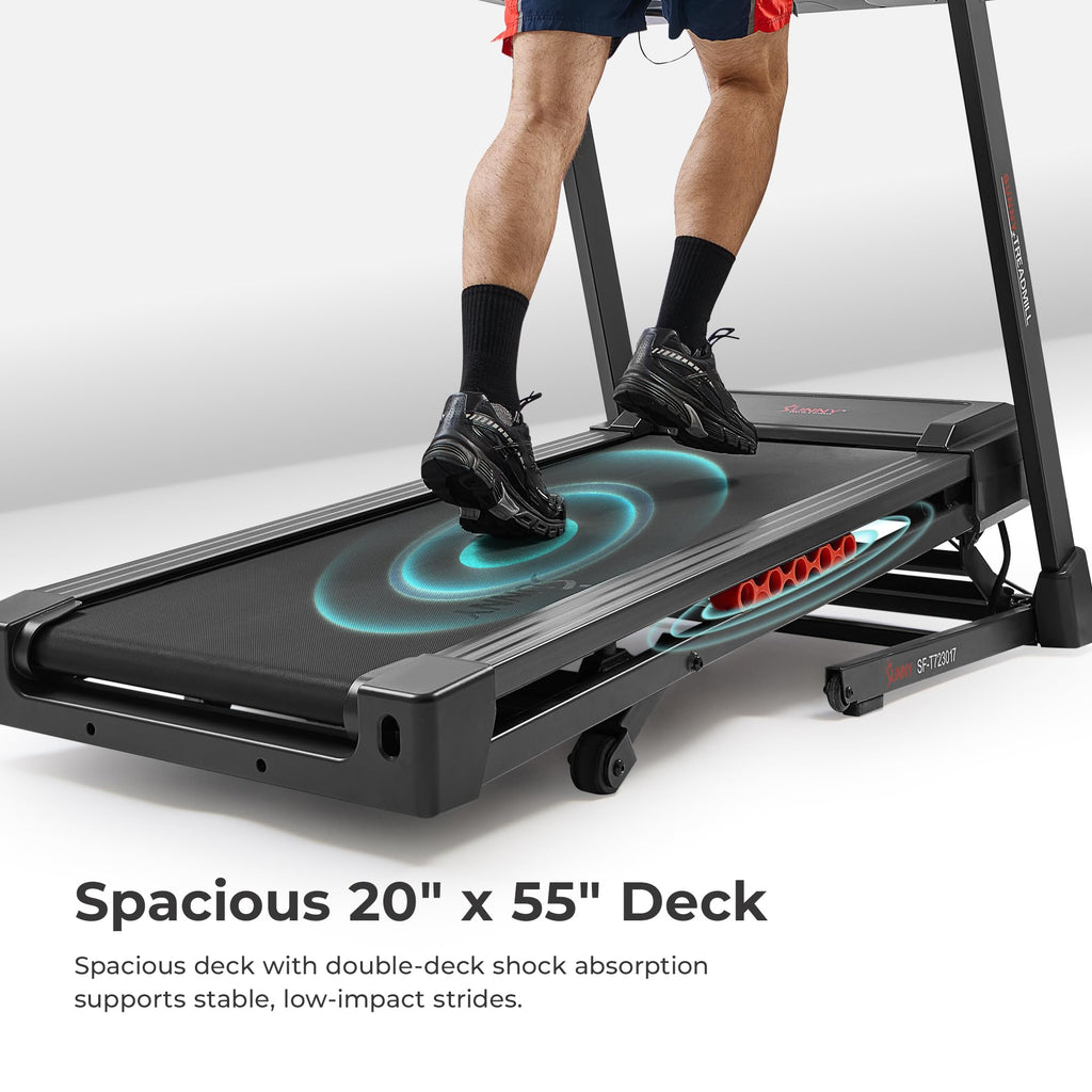 Sunny Health & Fitness Excel Smart Auto Incline/Decline for Home Use, 20    Wide Running and Walking Deck, Flex Shock Suspension