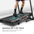 Sunny Health & Fitness Excel Smart Auto Incline/Decline for Home Use, 20    Wide Running and Walking Deck, Flex Shock Suspension