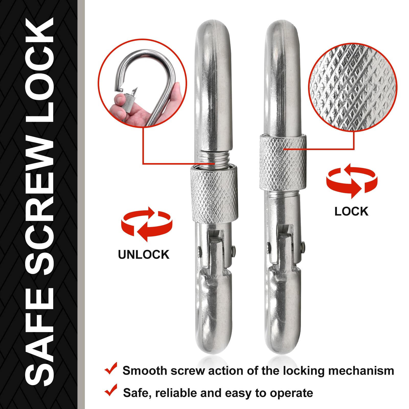 Kinlink 15 Pack Screw Locking Carabiner, 1.97 Inch Heavy Duty Carabiner Clips, 304 Stainless Steel Small Caribeener Clips, Carib