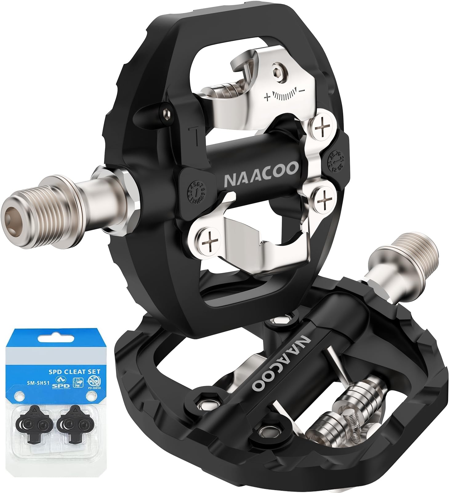 NAACOO Bike Pedals Dual Platform Compatible with Shimano SPD Mountain Clipless Pedals,3-Sealed Bearing Lightweight Bicycle Pedal