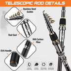 Plusinno Fishing Rod, Telescopic Fishing Rod And Reel Combo, Collapsible Travel Fishing Pole Rod Starter Kit, Carbon Fiber Fishi