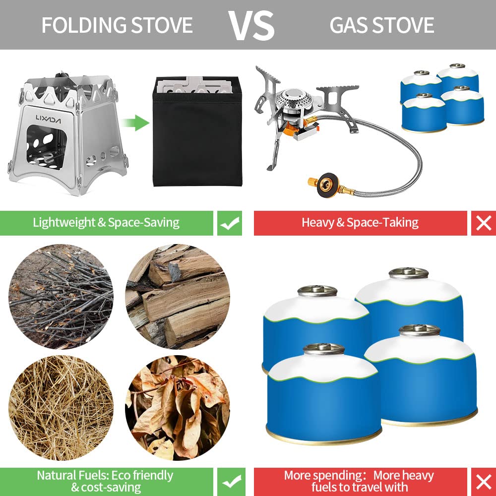 Lixada Camping Wood Stove Folding Lightweight Stainless Steel Wood Burning Backpacking Stove For Outdoor Cooking Picnic Hunting