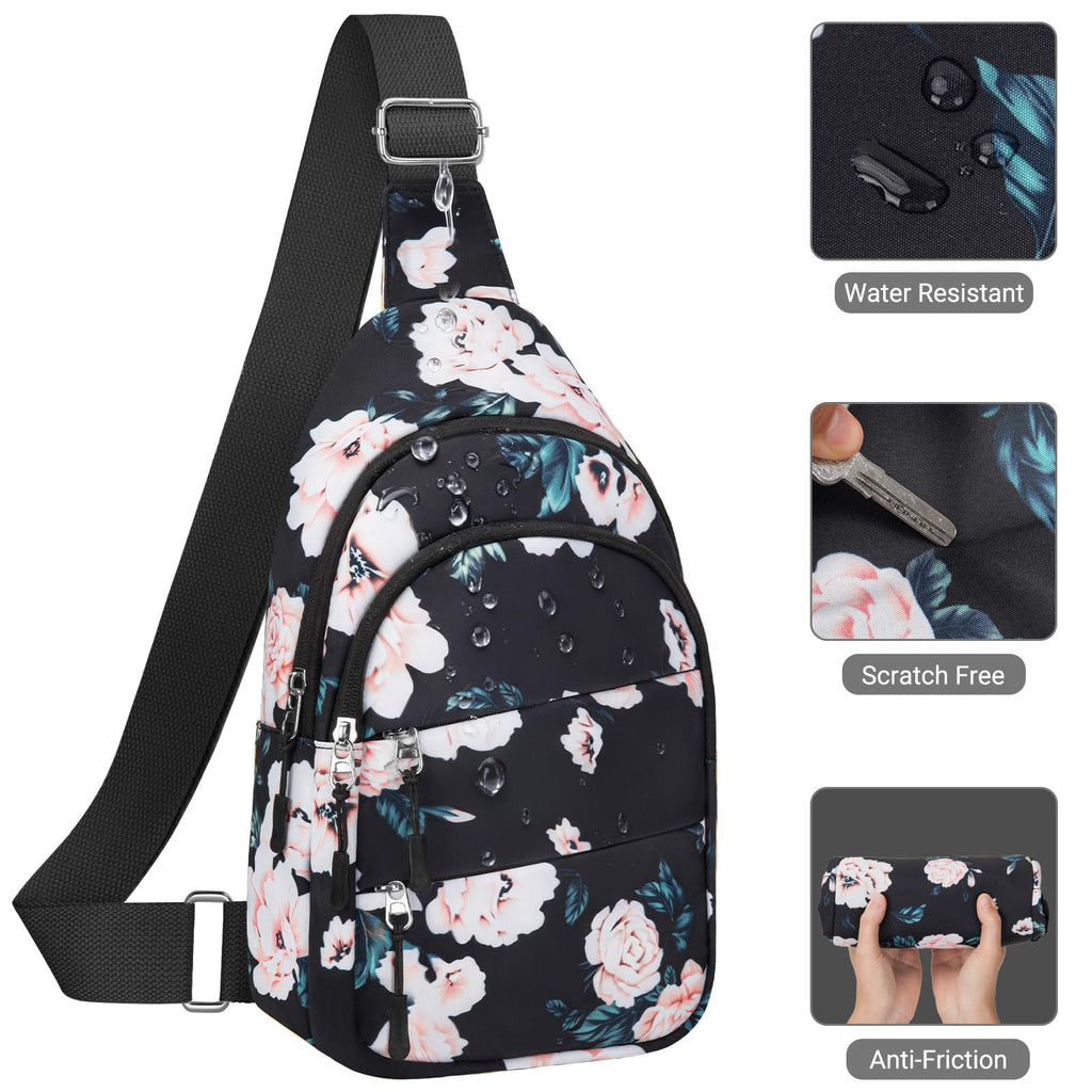 Tuwubi Crossbody Bags for Women, Sling Bag for Men, Small Hiking Backpack Anti Theft Lightweight for Outdoors Travel (M, Black F