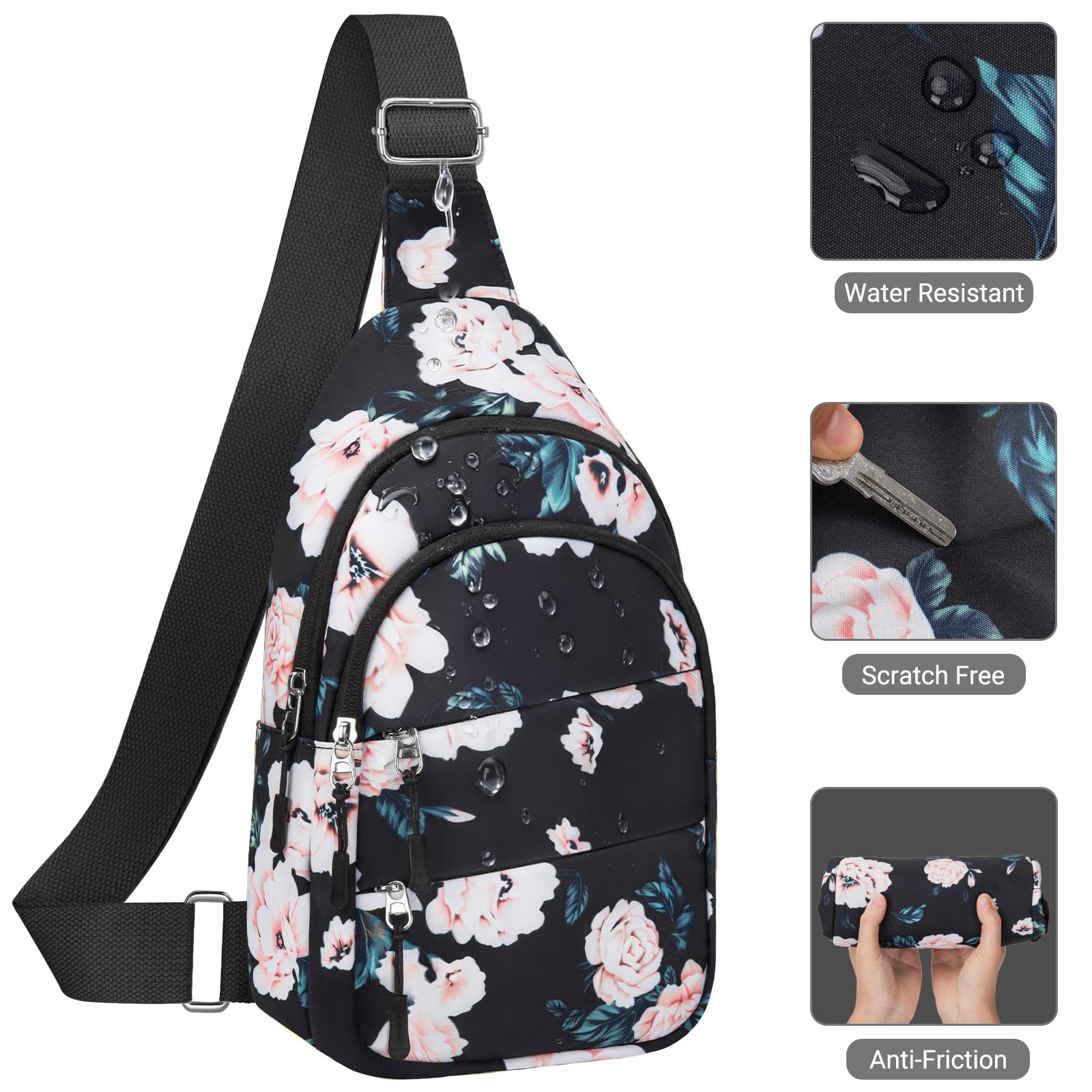 Tuwubi Crossbody Bags for Women, Sling Bag for Men, Small Hiking Backpack Anti Theft Lightweight for Outdoors Travel (M, Black F