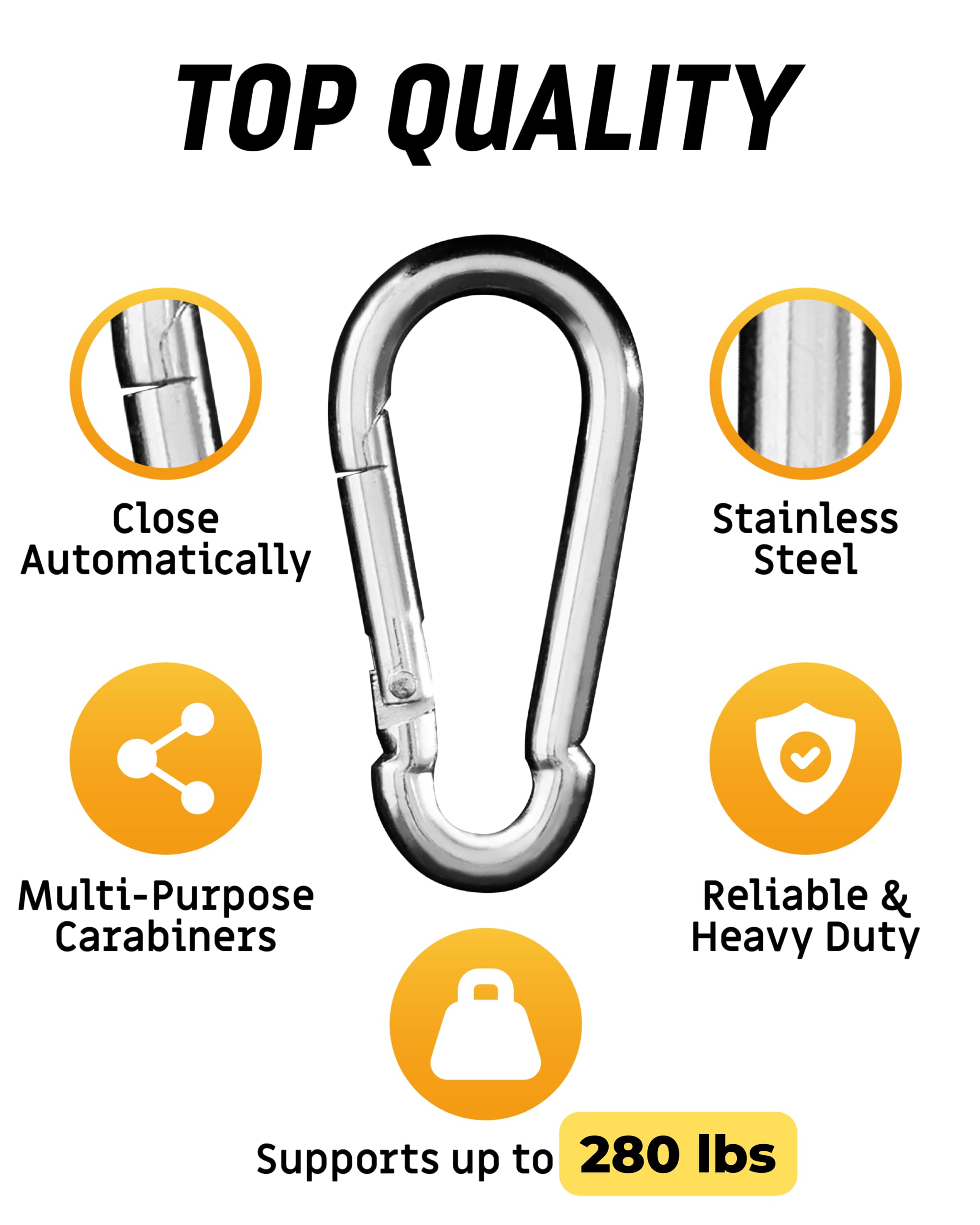 5 Pack - Multipurpose Heavy Duty Carabiner - Snap Hooks - Small Carabiner Clip - Large Carabiner Clip - Clips For Keys - Carribe