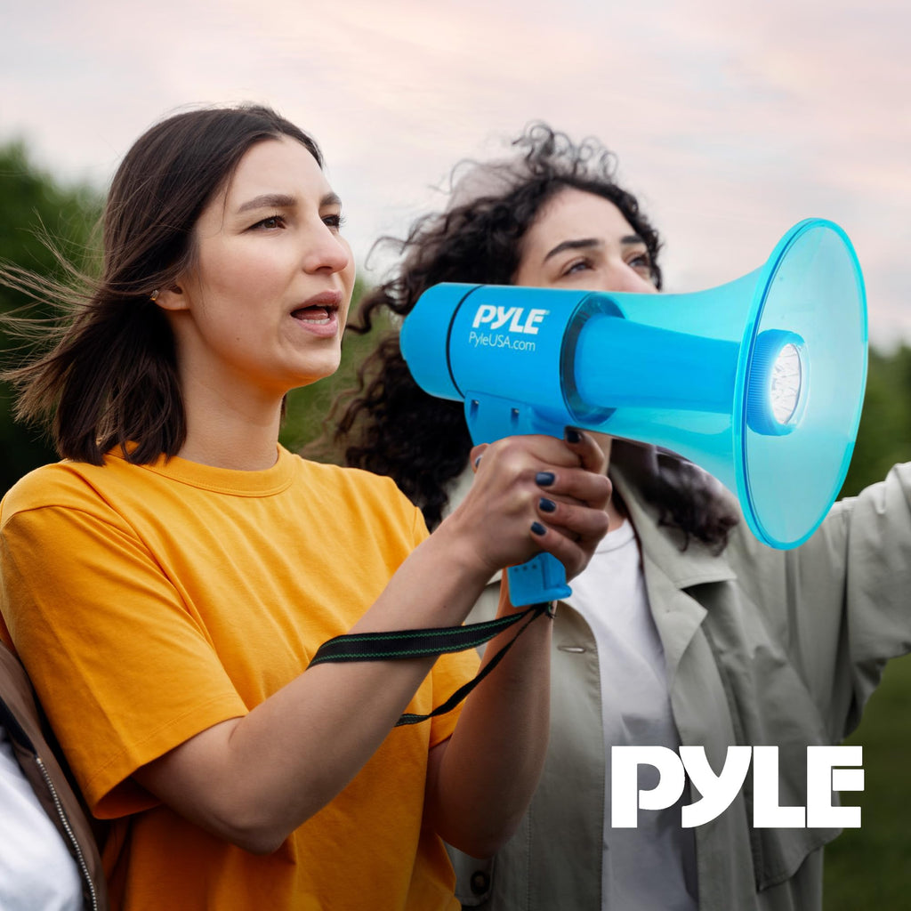 Pyle Compact And Portable Mega Phone Speaker - 40W Waterproof Bullhorn With Alarm Siren, Adjustable Volume, Led Flashlight, And
