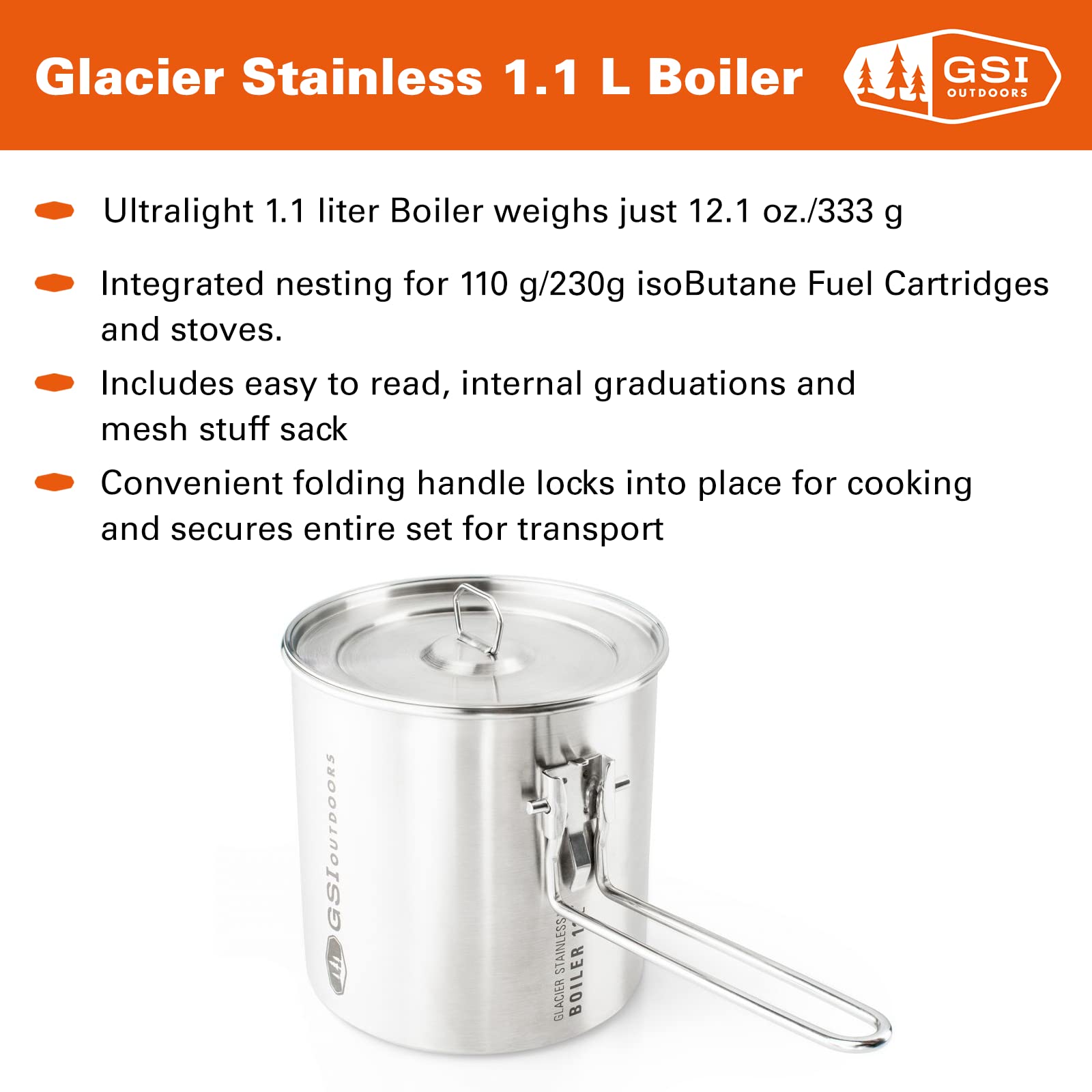 Gsi Outdoors Glacier Stainless 1.1 L Boiler For Ultralight Backpacking And Camping